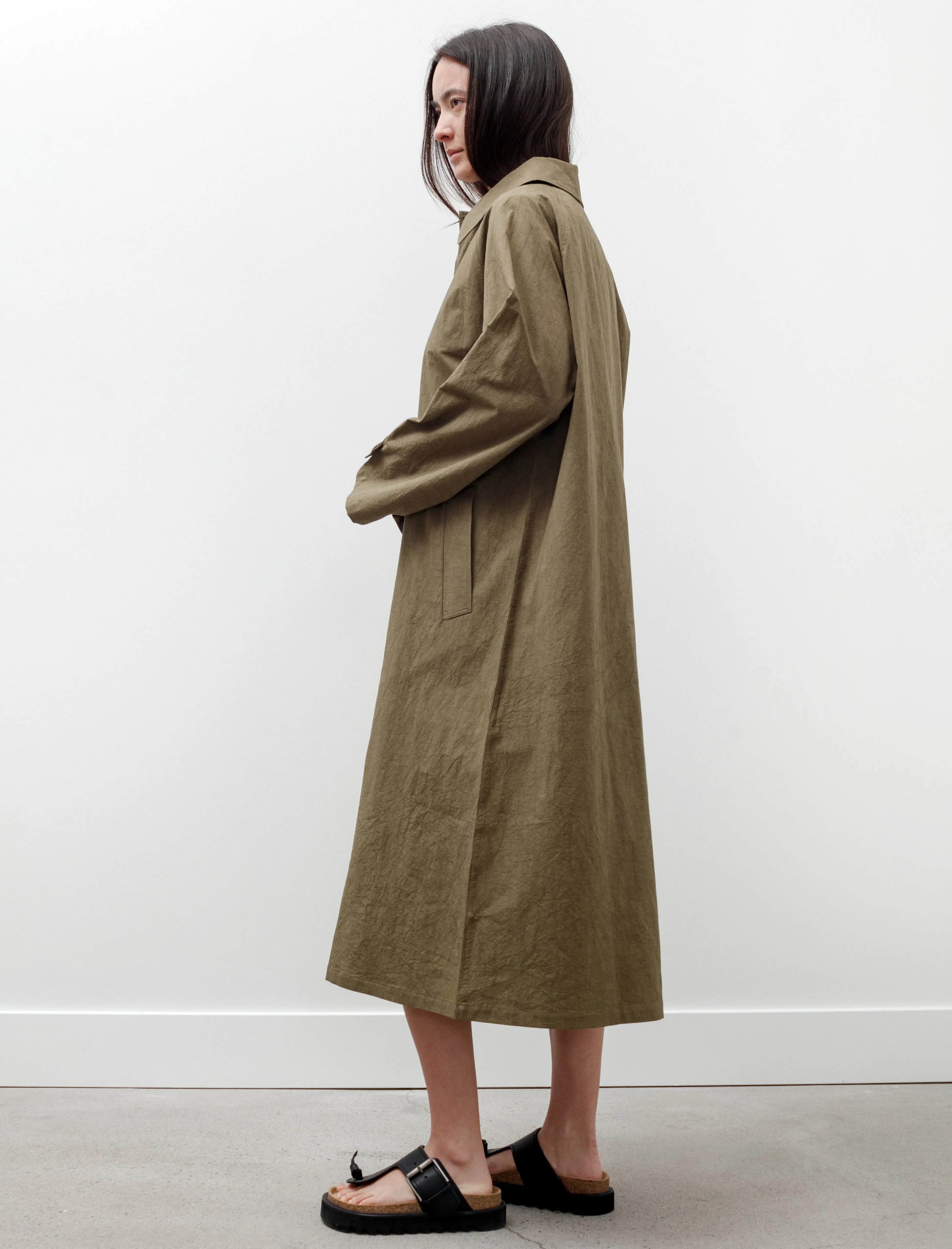 Oversized Trench Coat Cotton Linen Dark Olive sold by SHOP NEIGHBOR product image thumbnail 3