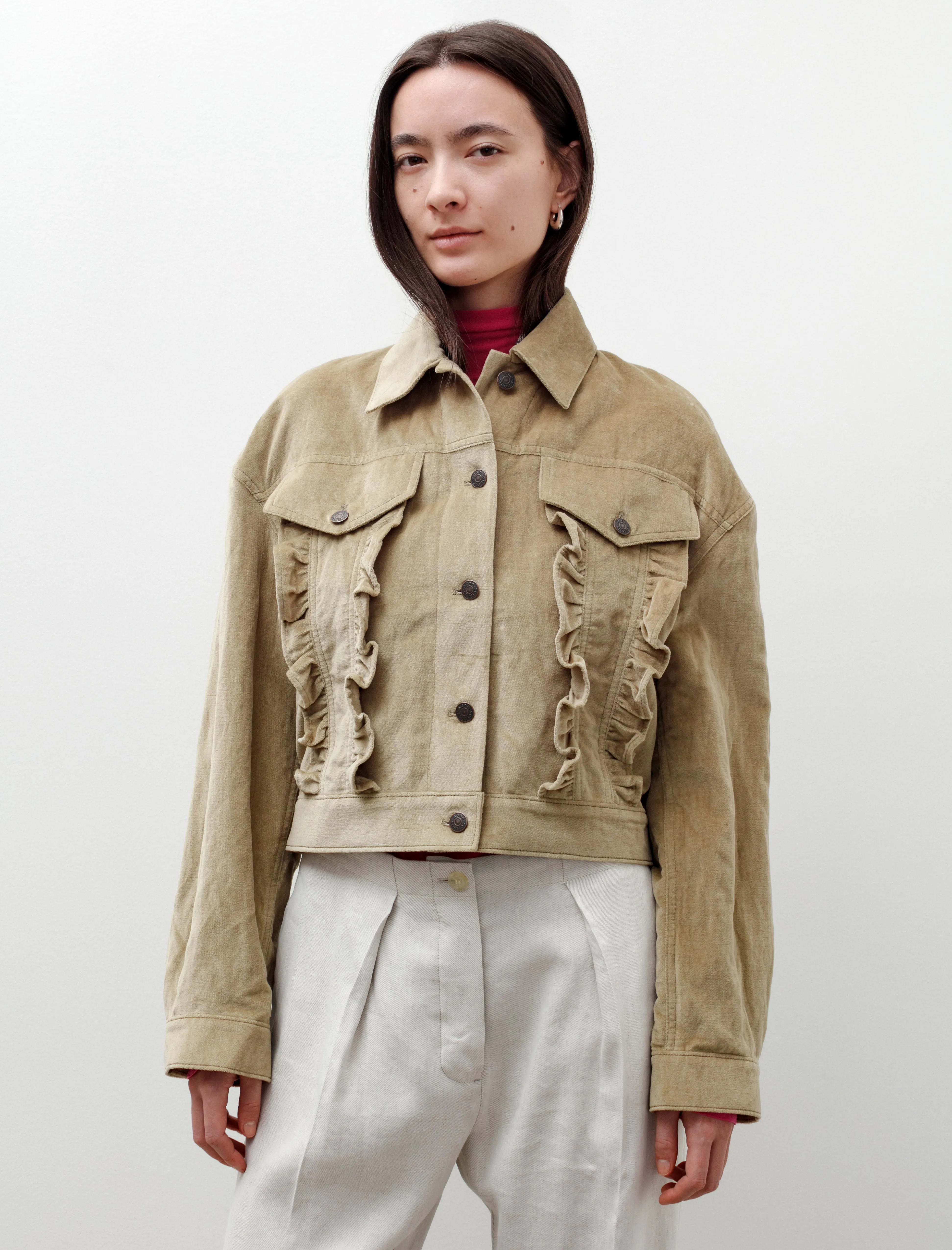 Ruffle Velour Jacket Mud Green sold by SHOP NEIGHBOR product image thumbnail 2