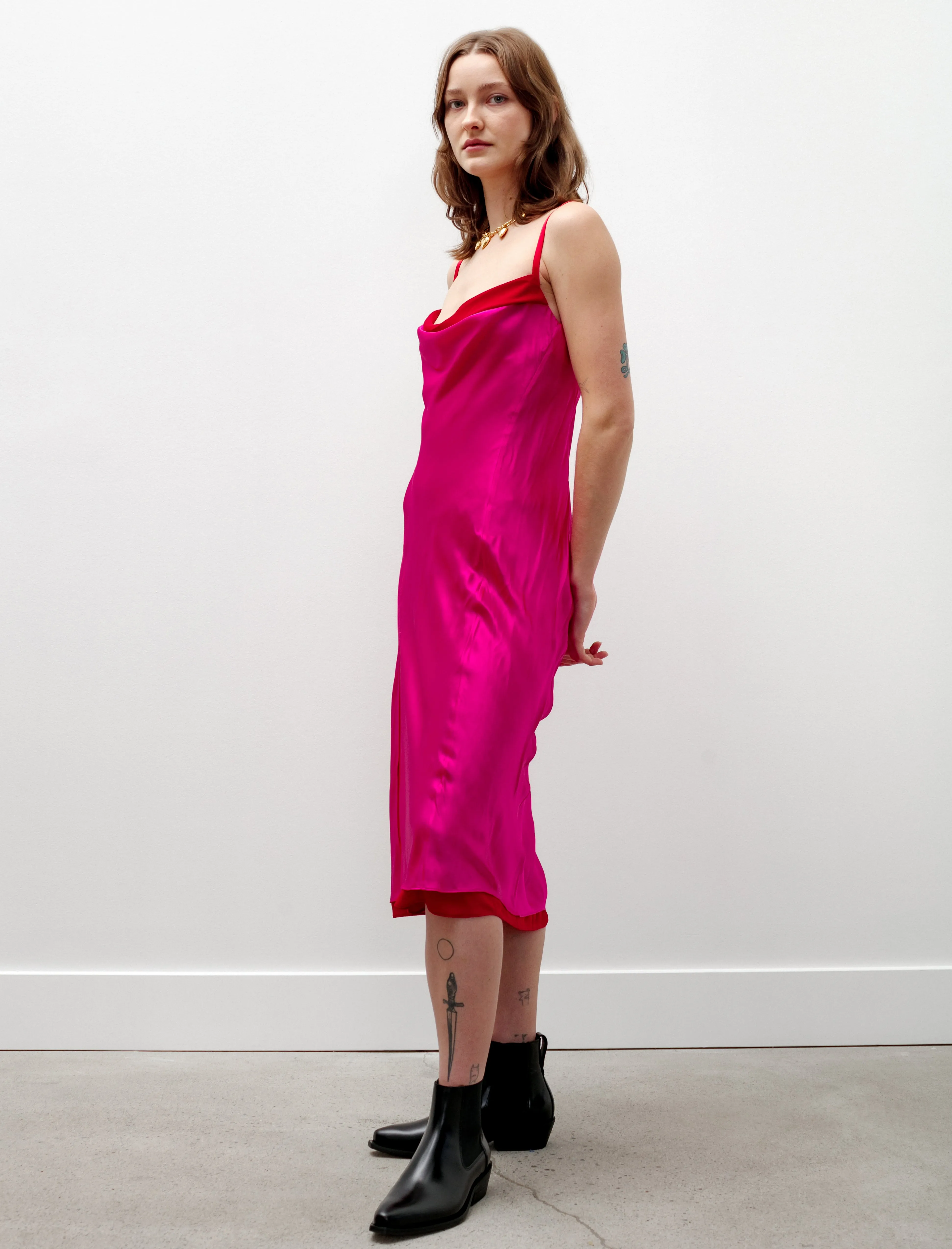 Satin Slip Dress Fuchsia/Red sold by SHOP NEIGHBOR