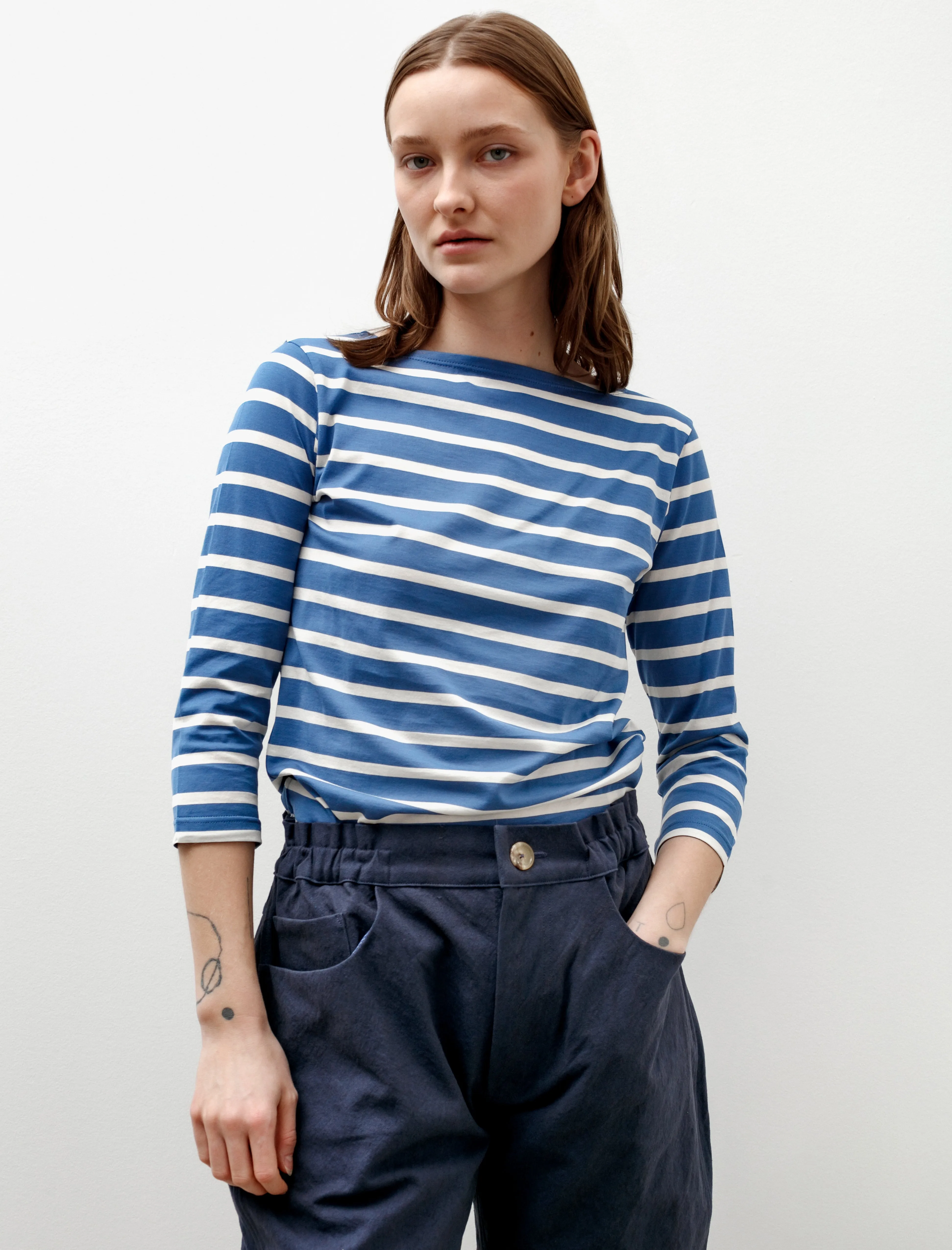 3/4 Sleeve Boat Neck T-Shirt Bluestone/Ecru sold by SHOP NEIGHBOR