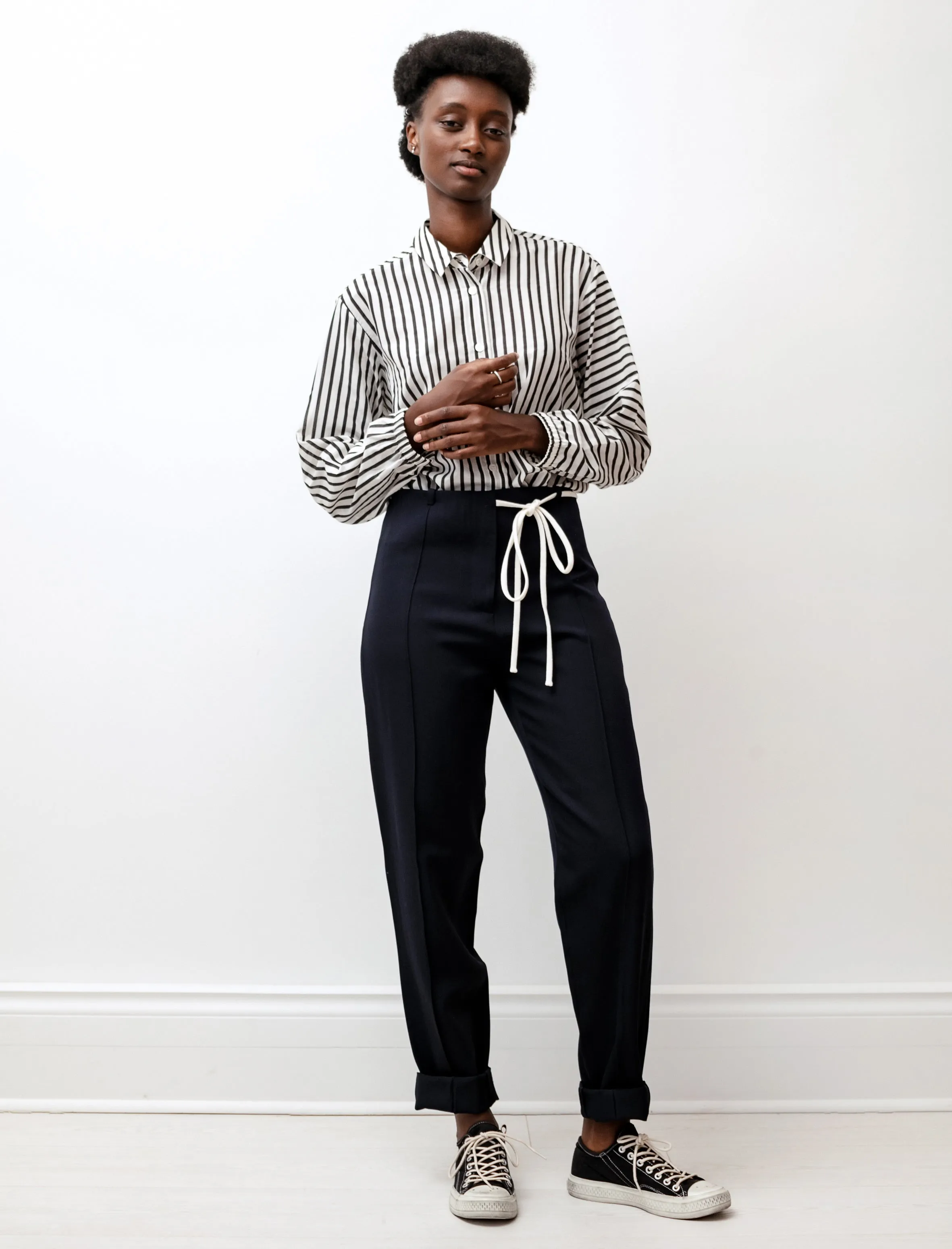 Ribbed Straight Pants Navy sold by SHOP NEIGHBOR