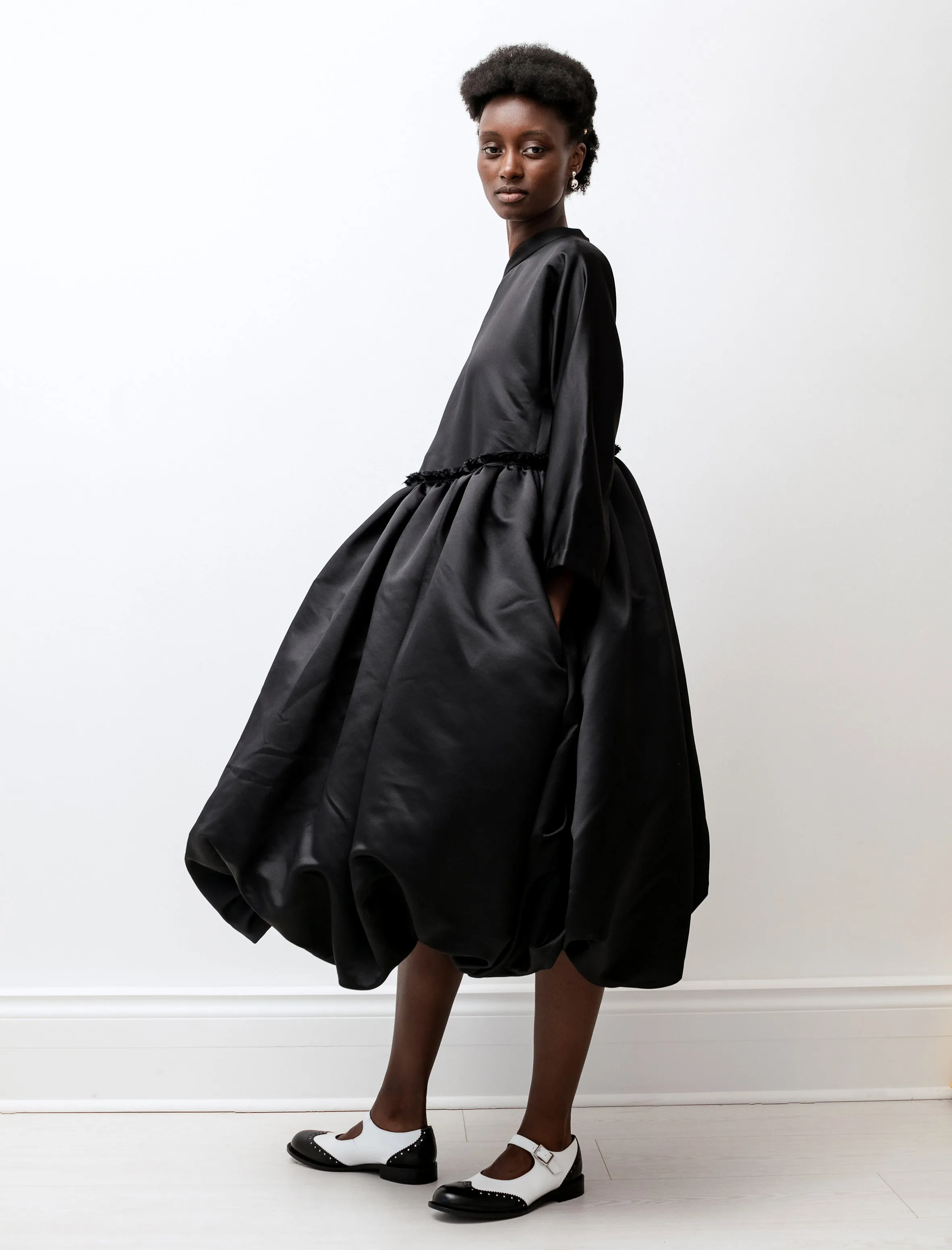 Satin High Neck Balloon Hem Dress Black sold by SHOP NEIGHBOR product image thumbnail 5