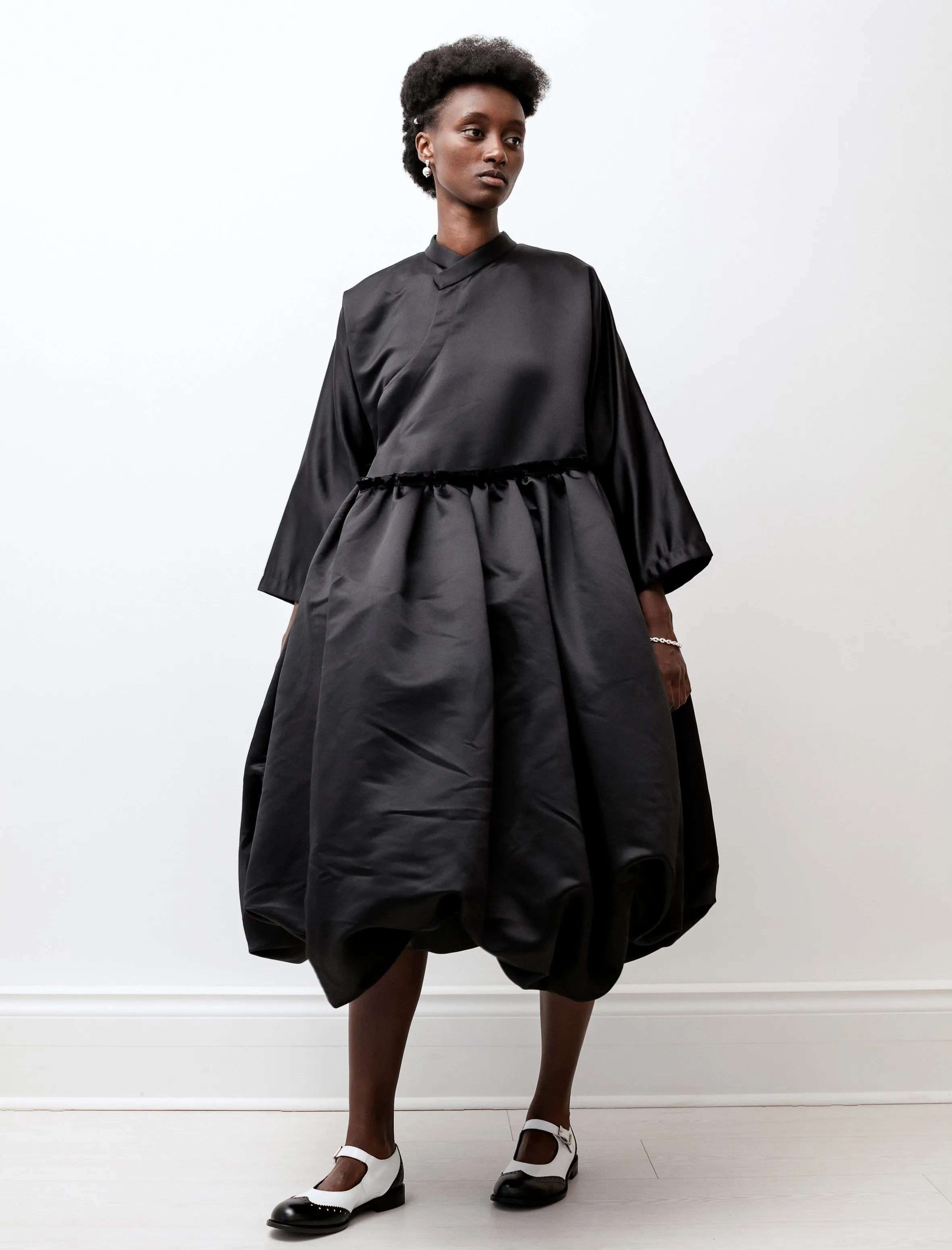 Satin High Neck Balloon Hem Dress Black sold by SHOP NEIGHBOR product image thumbnail 4