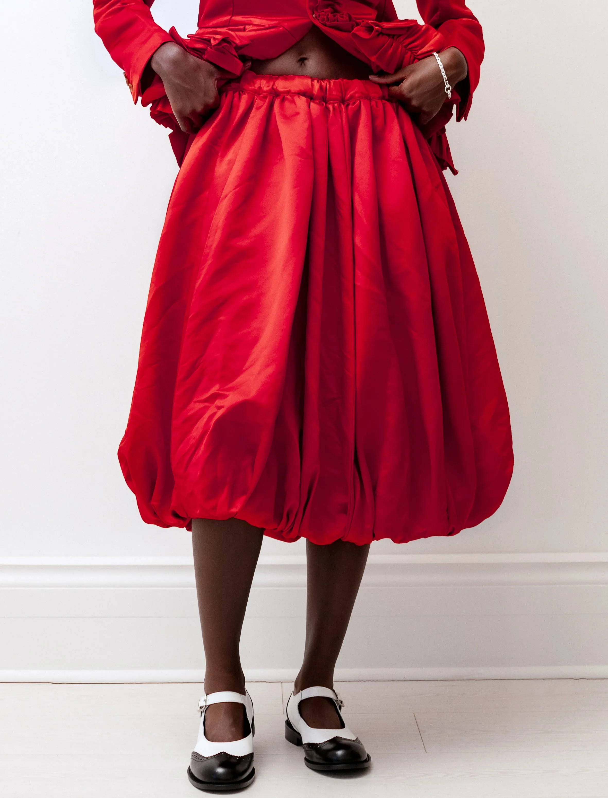 Satin Balloon Hem Skirt Lipstick Red sold by SHOP NEIGHBOR product image thumbnail 5