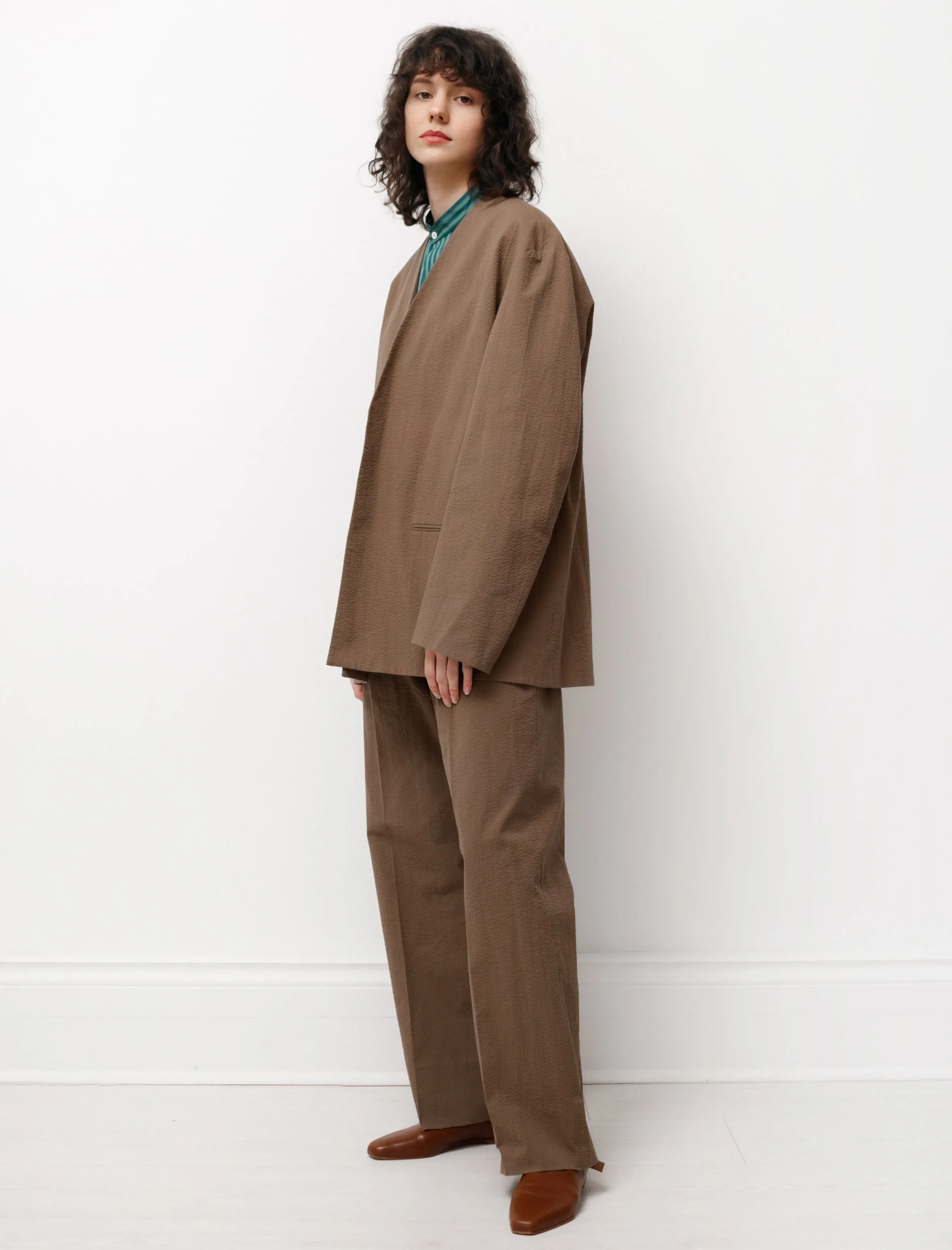 Collarless Jacket Brown sold by SHOP NEIGHBOR product image thumbnail 3