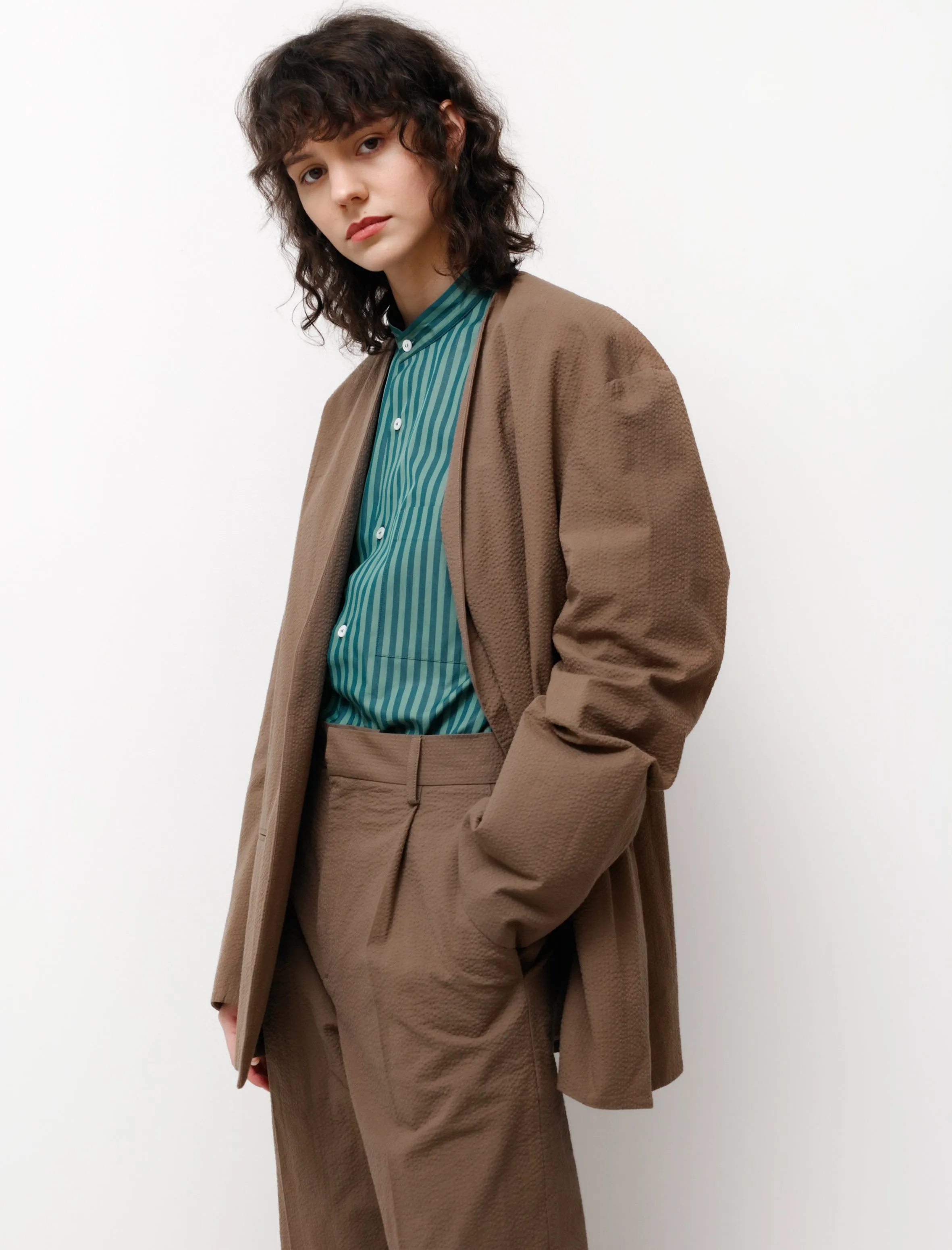 Collarless Jacket Brown sold by SHOP NEIGHBOR product image thumbnail 2