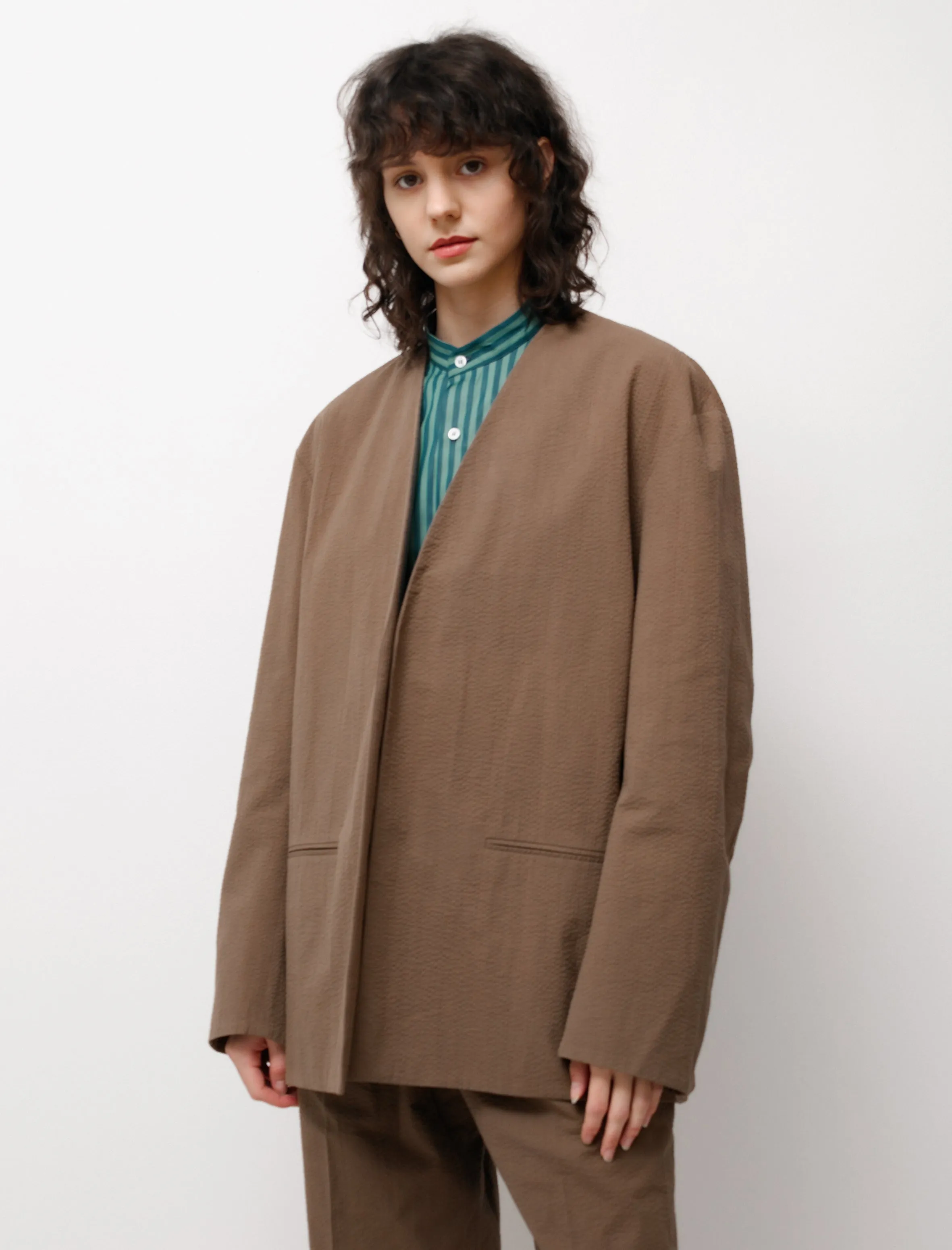 Collarless Jacket Brown sold by SHOP NEIGHBOR product image thumbnail 4