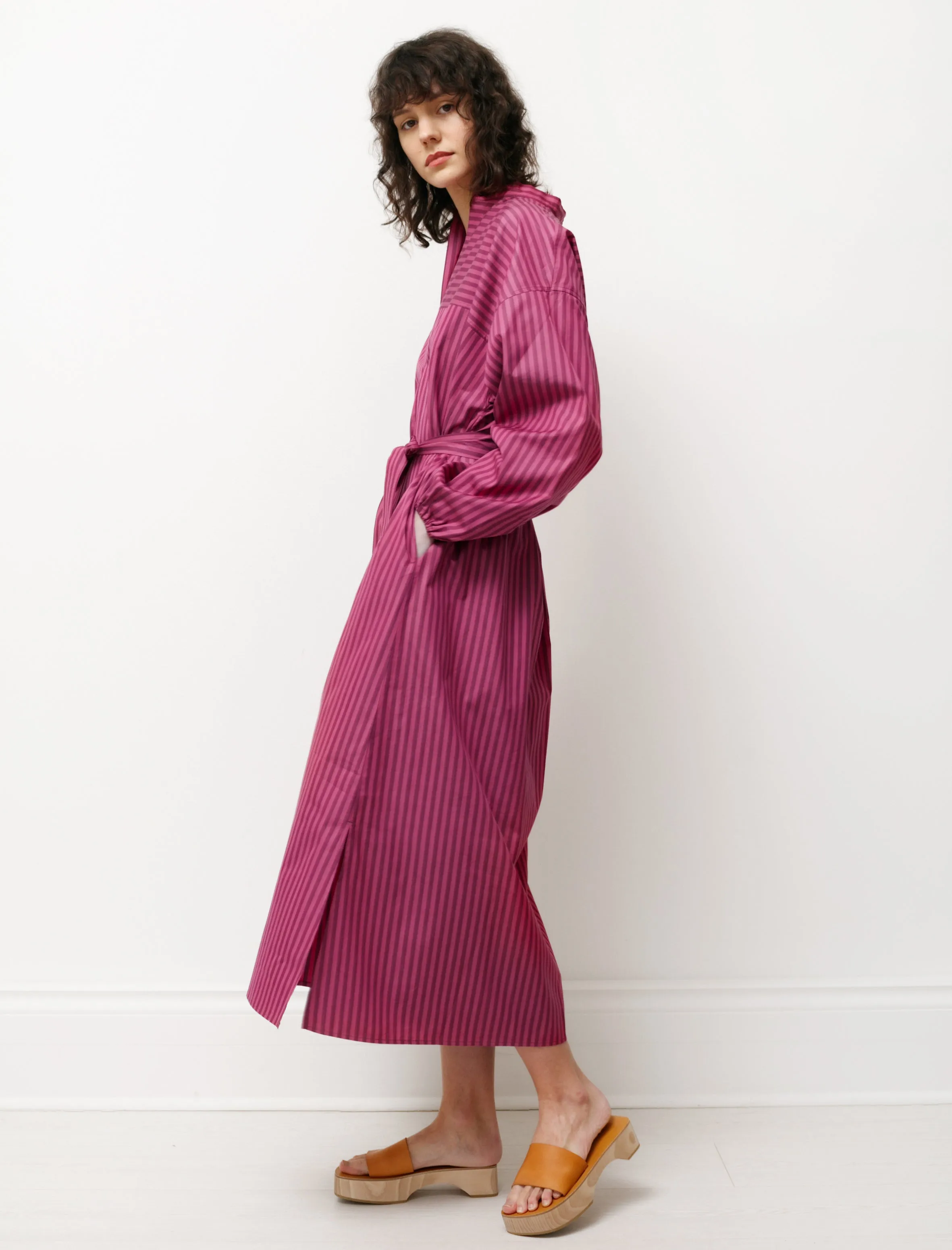 Shirt Dress with Gathered Sleeves Striped Pink sold by SHOP NEIGHBOR product image thumbnail 2