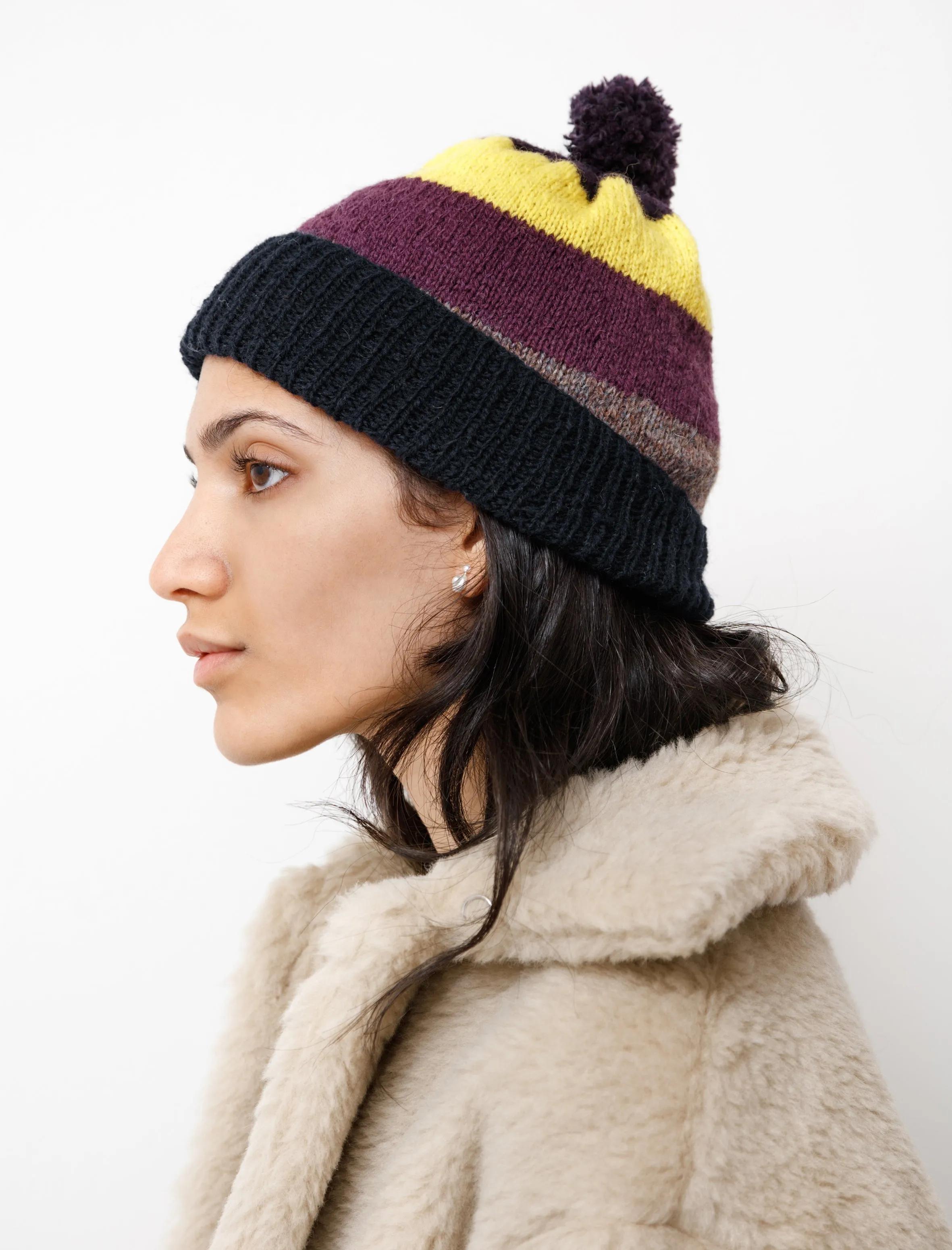 Fine Handknit Hat Bold Stripe Plum/Lemon sold by SHOP NEIGHBOR product image thumbnail 3