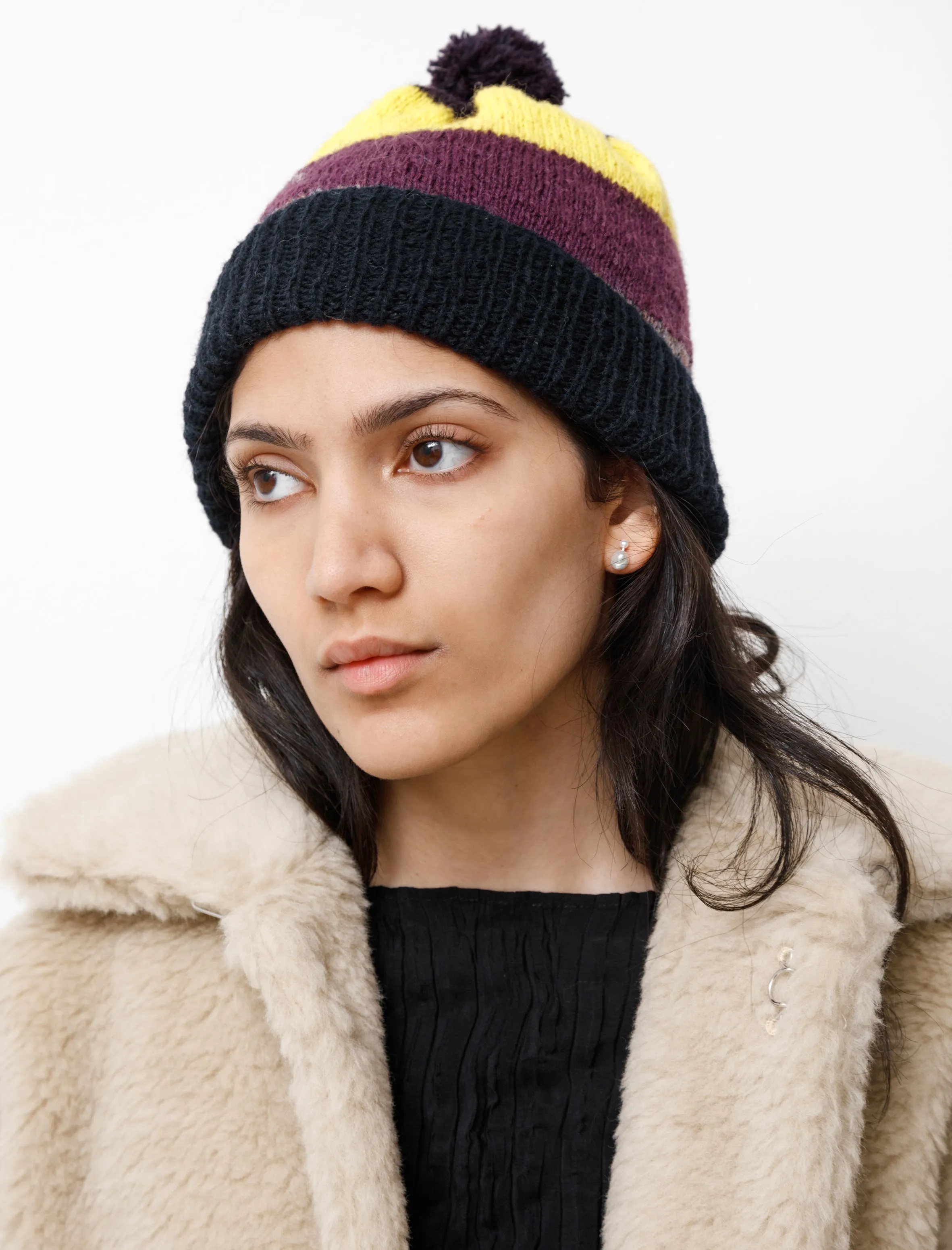 Fine Handknit Hat Bold Stripe Plum/Lemon sold by SHOP NEIGHBOR product image thumbnail 2