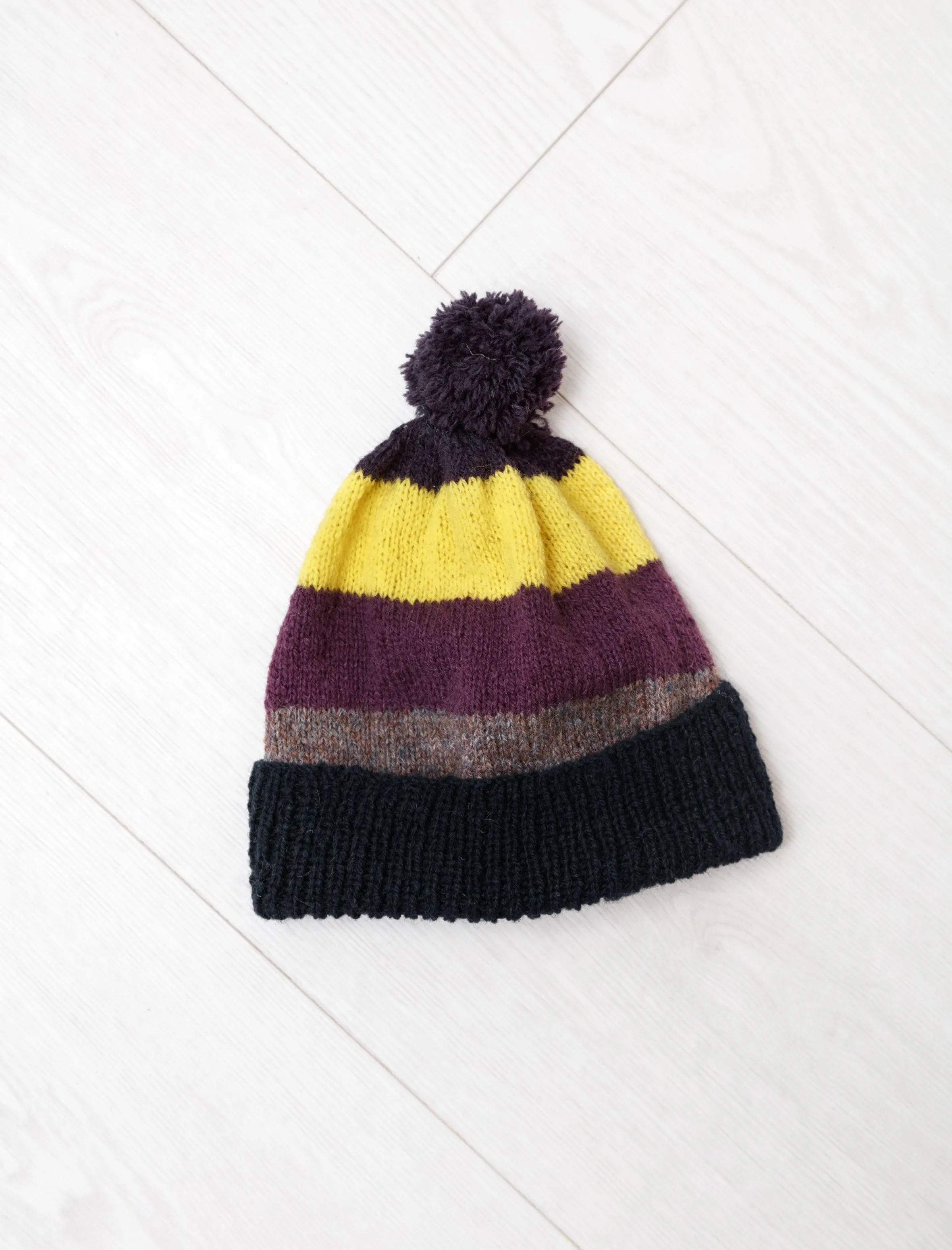 Fine Handknit Hat Bold Stripe Plum/Lemon sold by SHOP NEIGHBOR