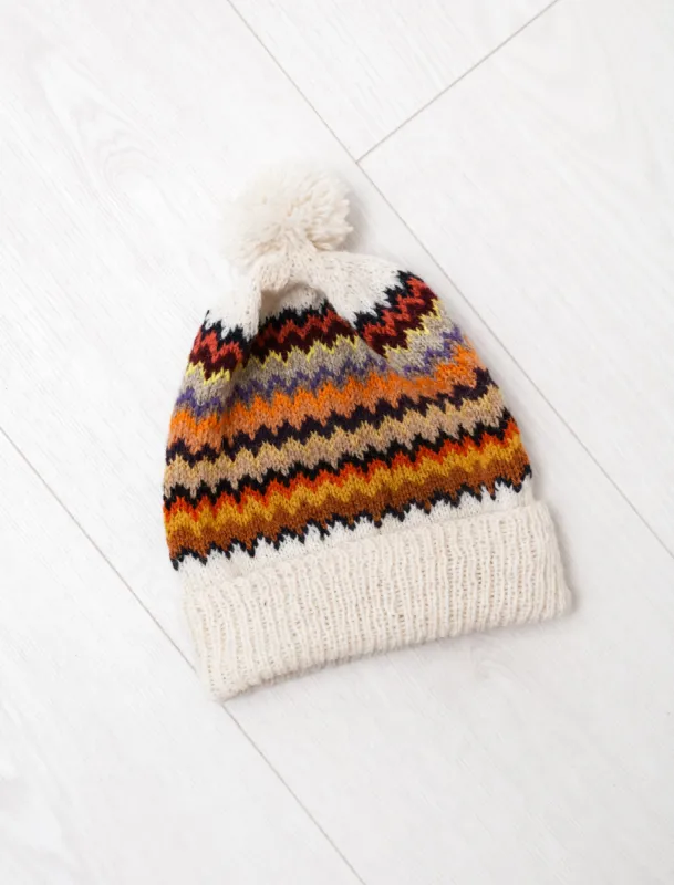 Fine Handknit Hat Fairisle White/Autumn made by SHOP NEIGHBOR