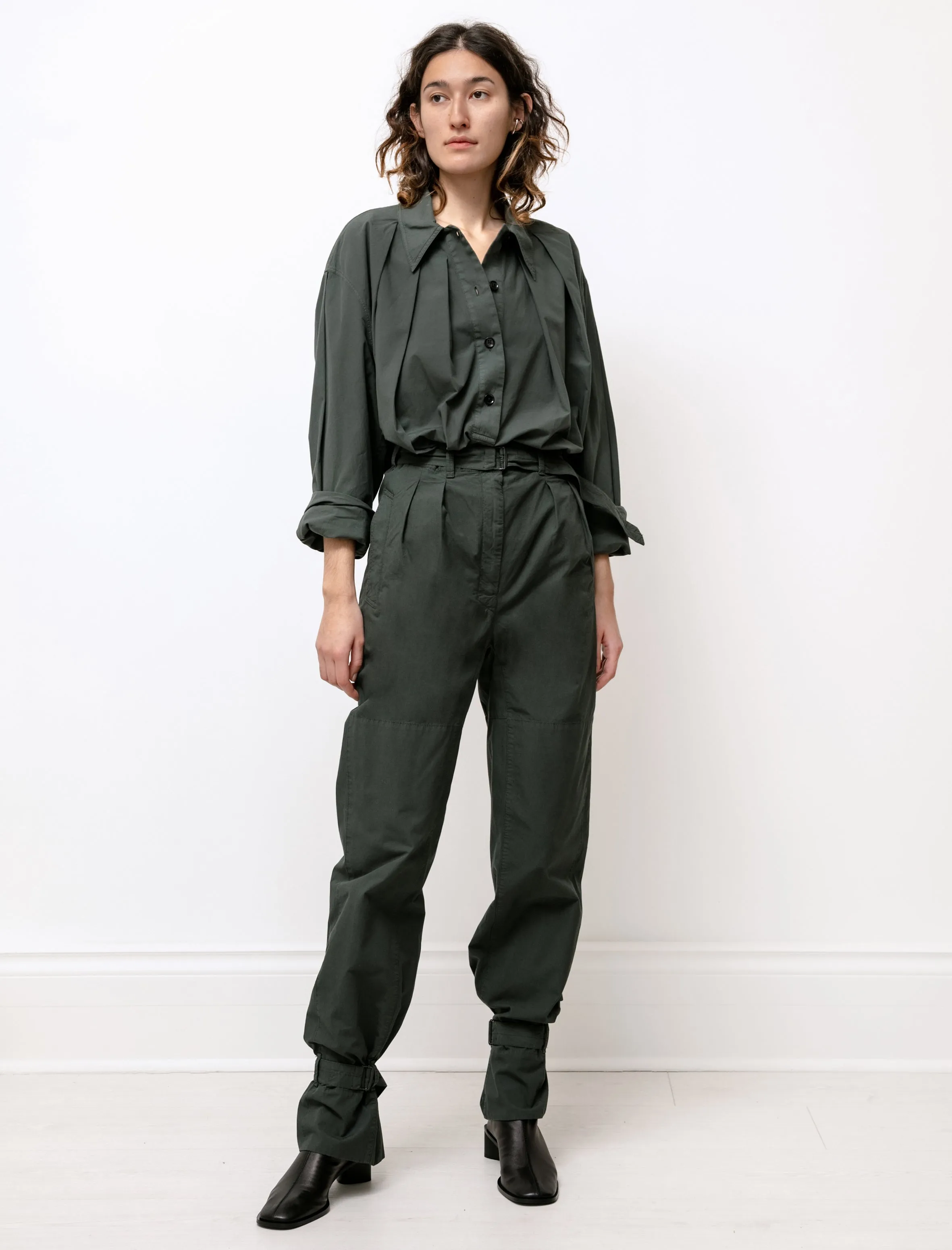 Pleated Pants with Straps Deep Forest sold by SHOP NEIGHBOR