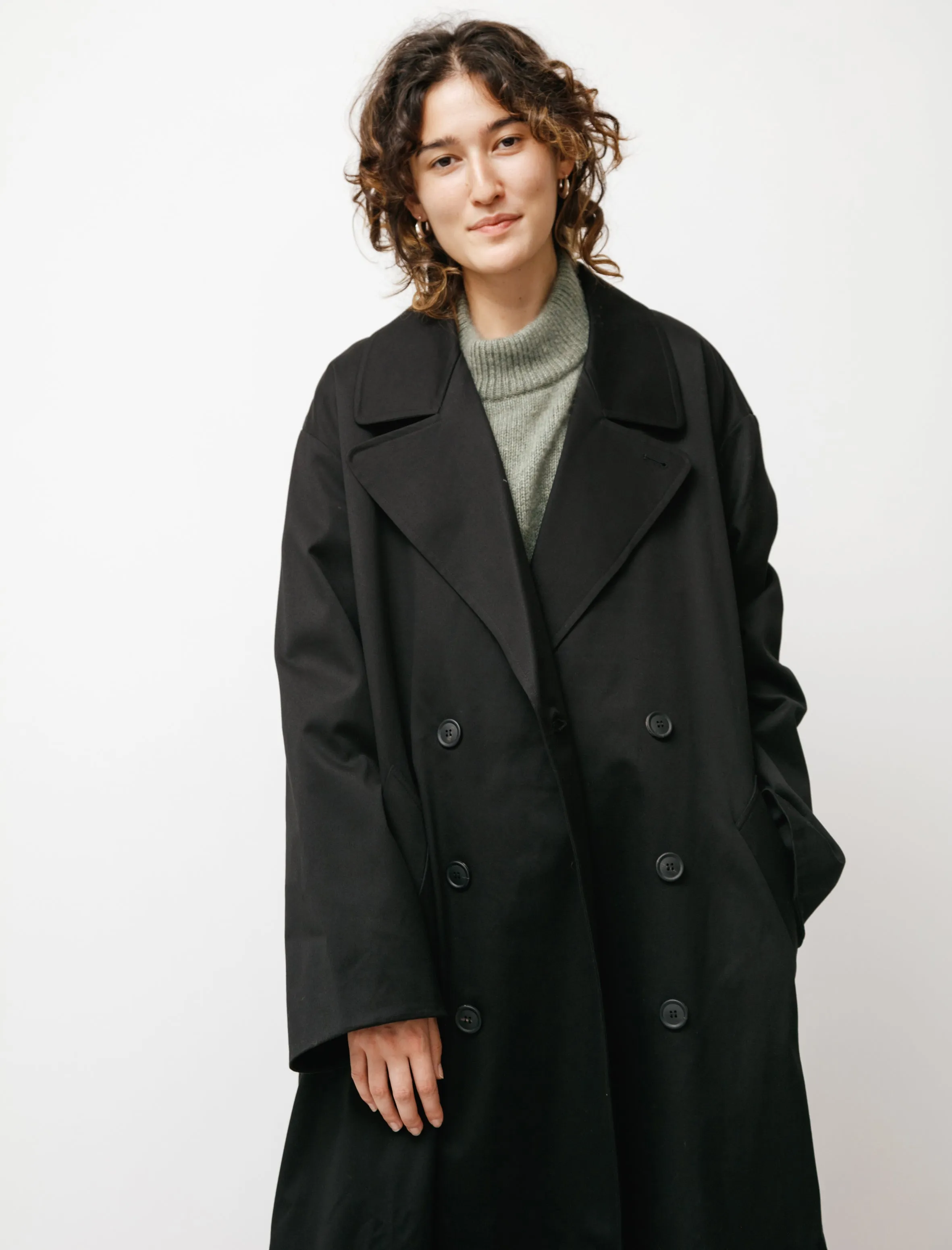 Double Breasted Trench with Leather Patch Black sold by SHOP NEIGHBOR product image thumbnail 4