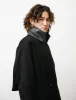 Double Breasted Trench with Leather Patch Black sold by SHOP NEIGHBOR