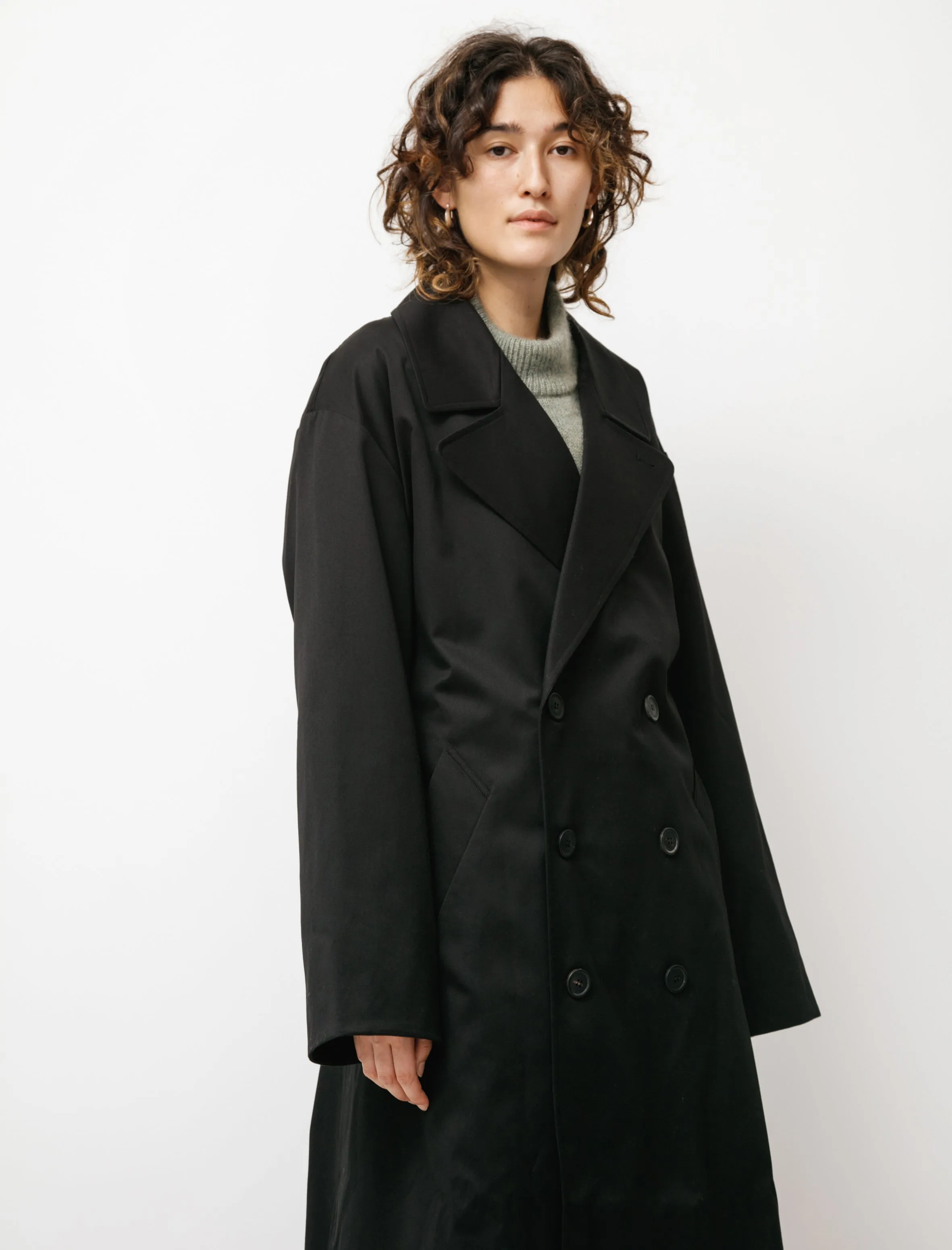 Double Breasted Trench with Leather Patch Black sold by SHOP NEIGHBOR product image thumbnail 5