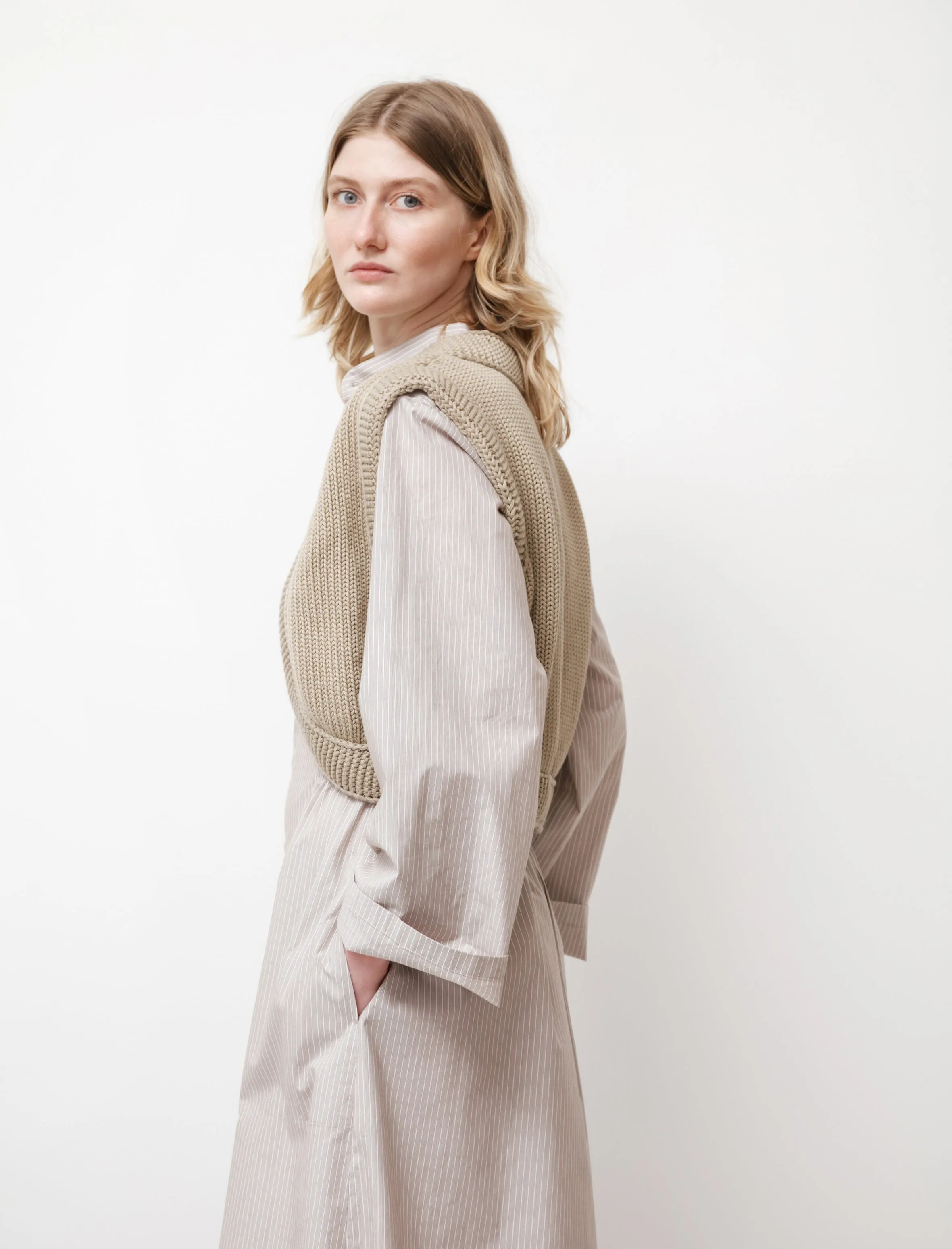 Knit Cotton Gilet Light Khaki sold by SHOP NEIGHBOR