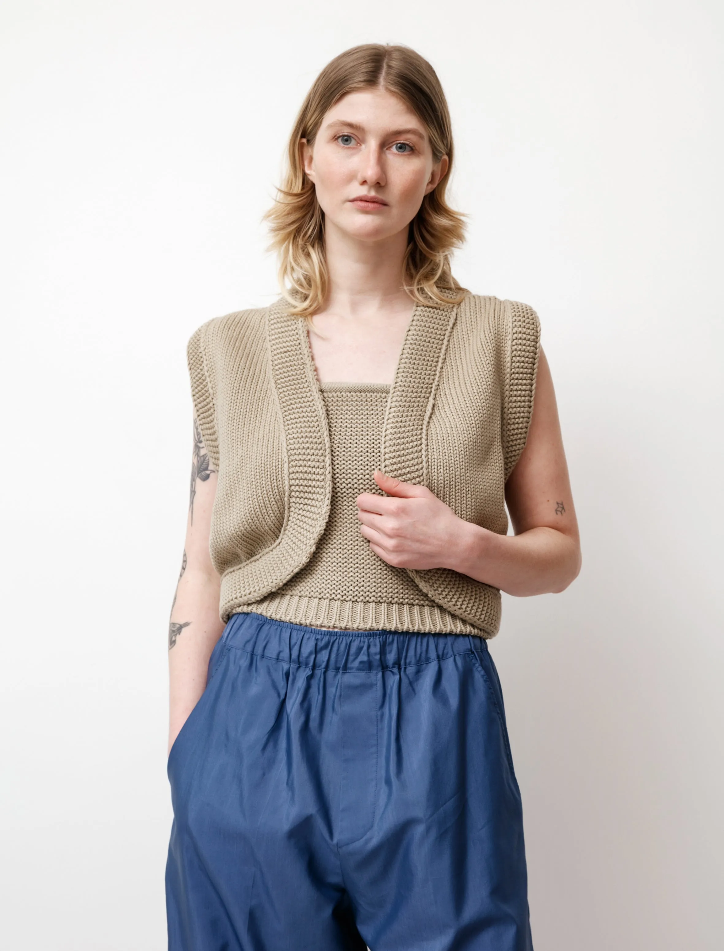 Knit Cotton Gilet Light Khaki sold by SHOP NEIGHBOR product image thumbnail 3