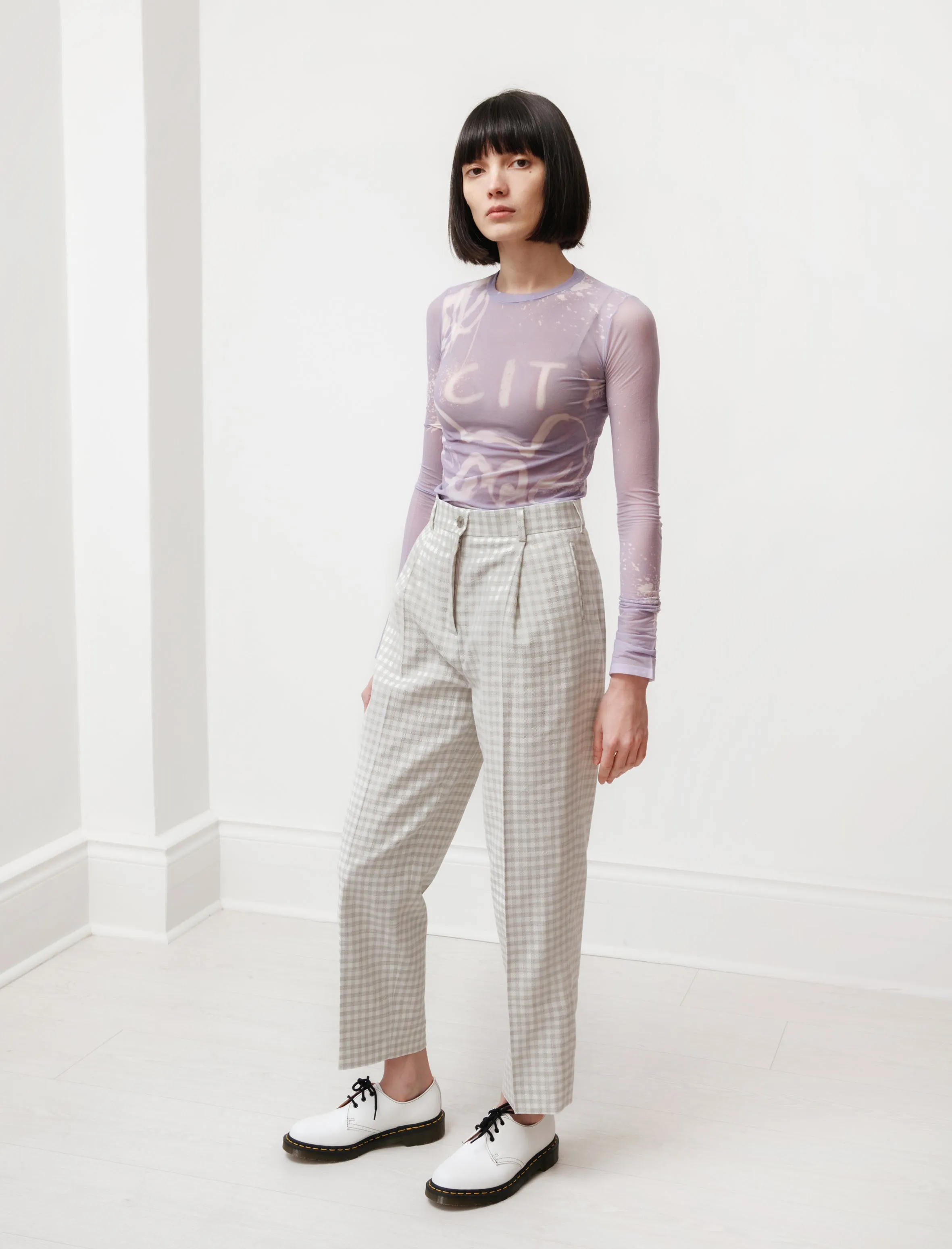 Loose Pleated Trousers Green/Grey Plaid sold by SHOP NEIGHBOR