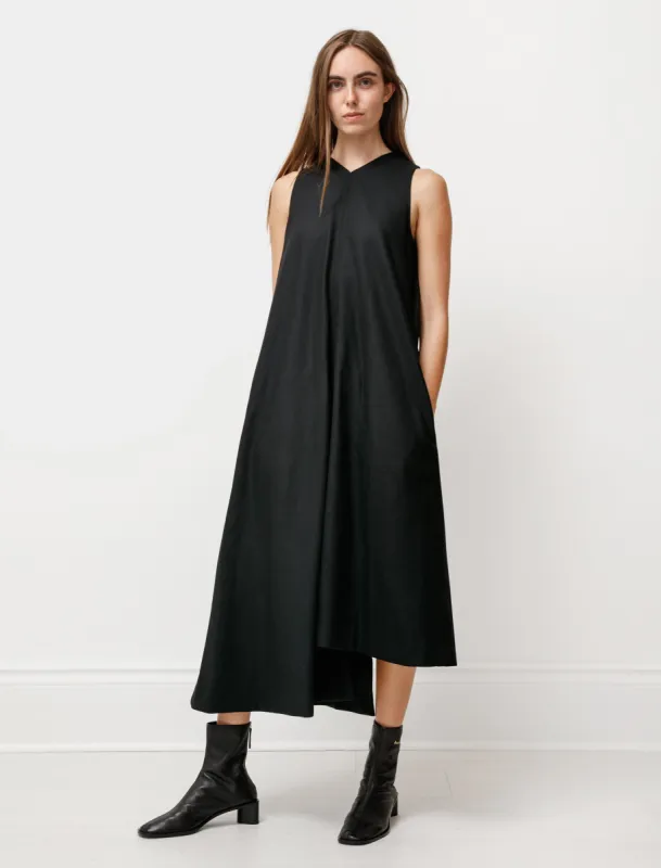 Asymmetrical Pressed Wool Dress Black made by SHOP NEIGHBOR