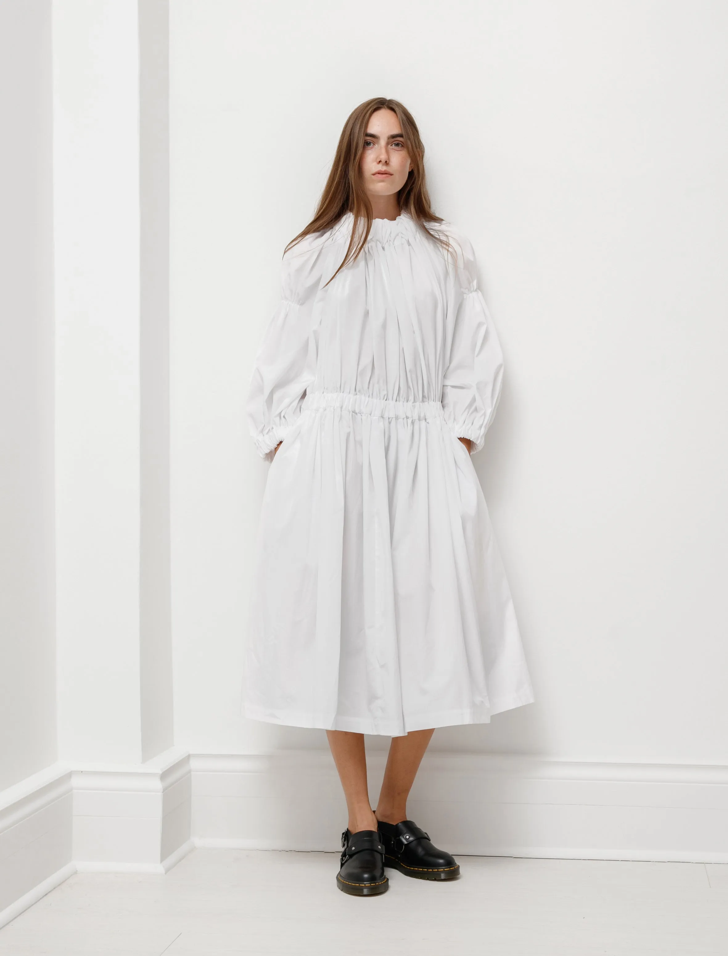 Drop Waist Ruched Dress White sold by SHOP NEIGHBOR