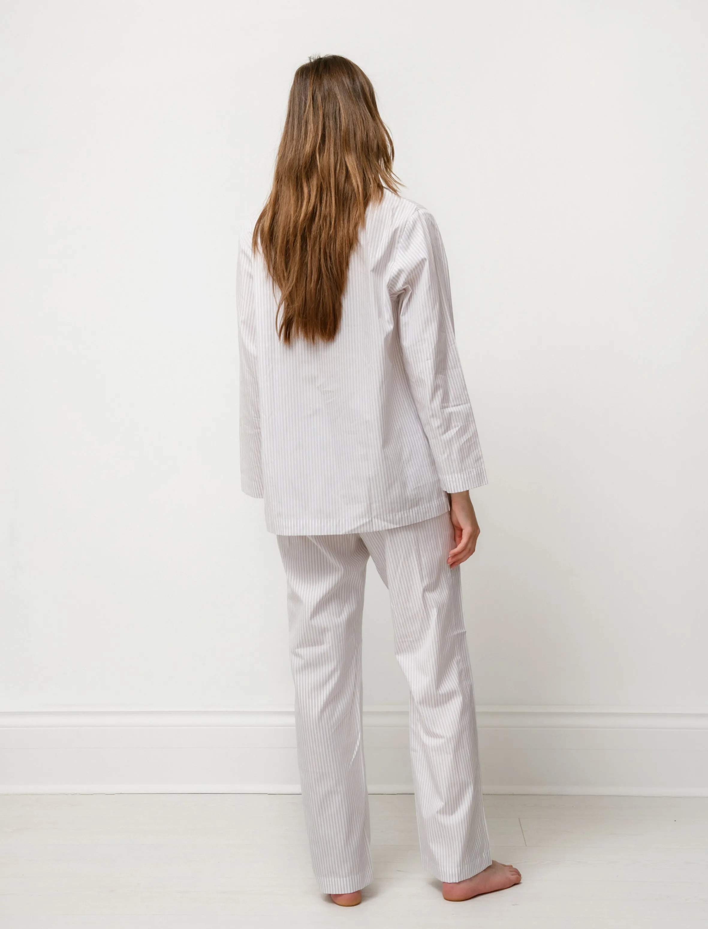Women's Pyjama Set White/Taupe Stripes sold by SHOP NEIGHBOR product image thumbnail 2