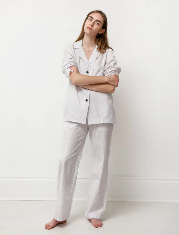 Women's Pyjama Set White/Taupe Stripes sold by SHOP NEIGHBOR