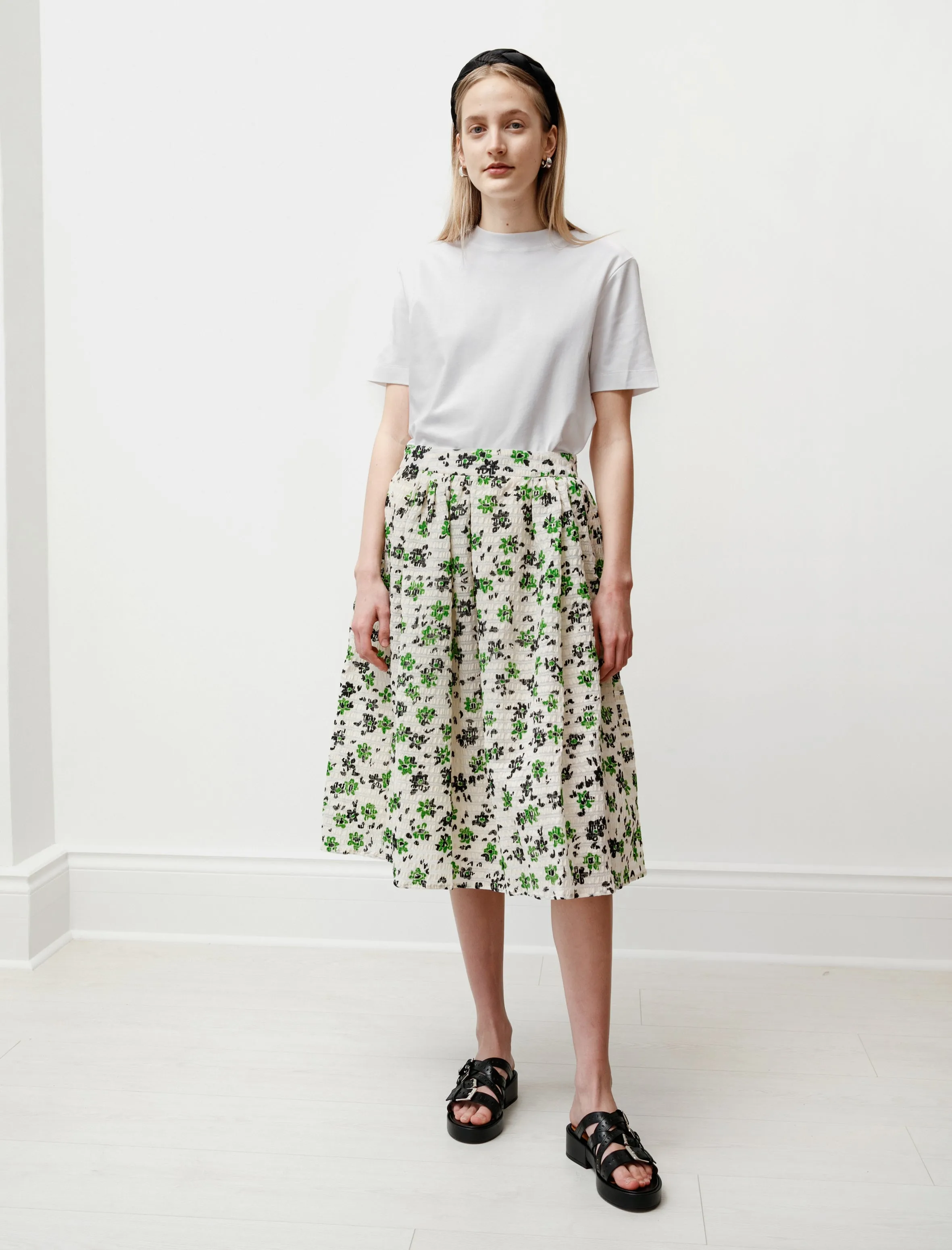 Wade Gathered Skirt Green/Cream sold by SHOP NEIGHBOR