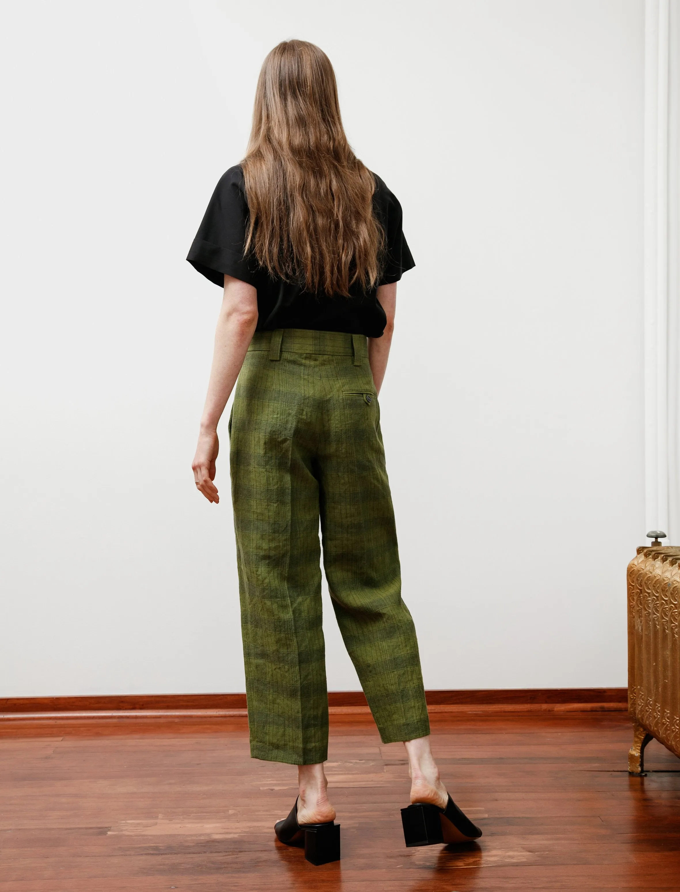 Linen/Cotton Check Trousers Green/Grey sold by SHOP NEIGHBOR product image thumbnail 2