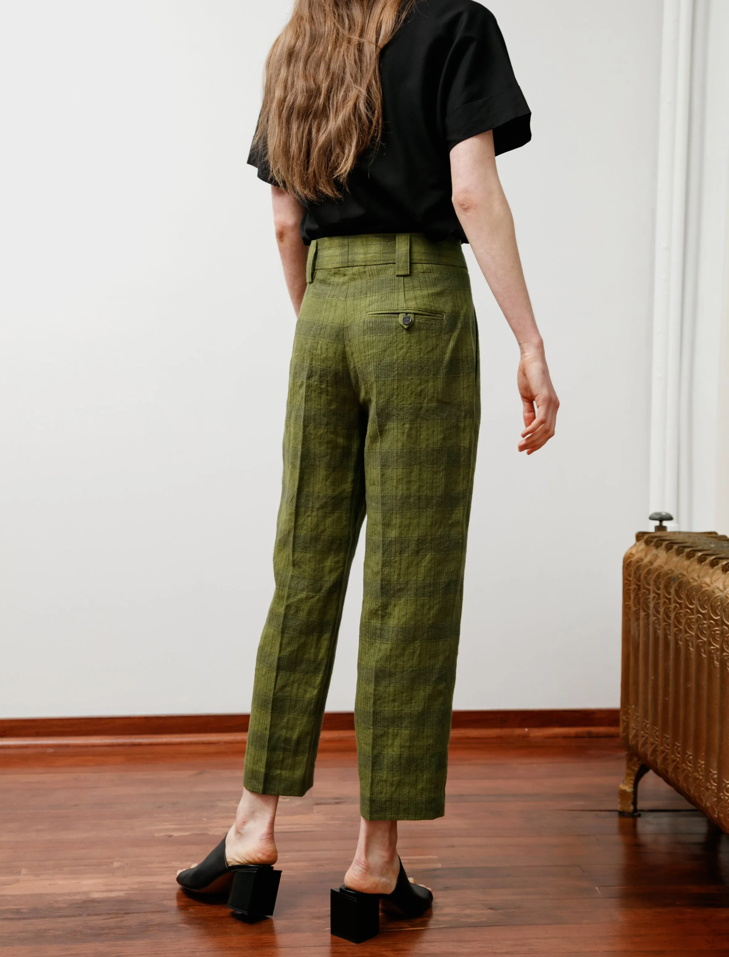 Linen/Cotton Check Trousers Green/Grey sold by SHOP NEIGHBOR product image thumbnail 4