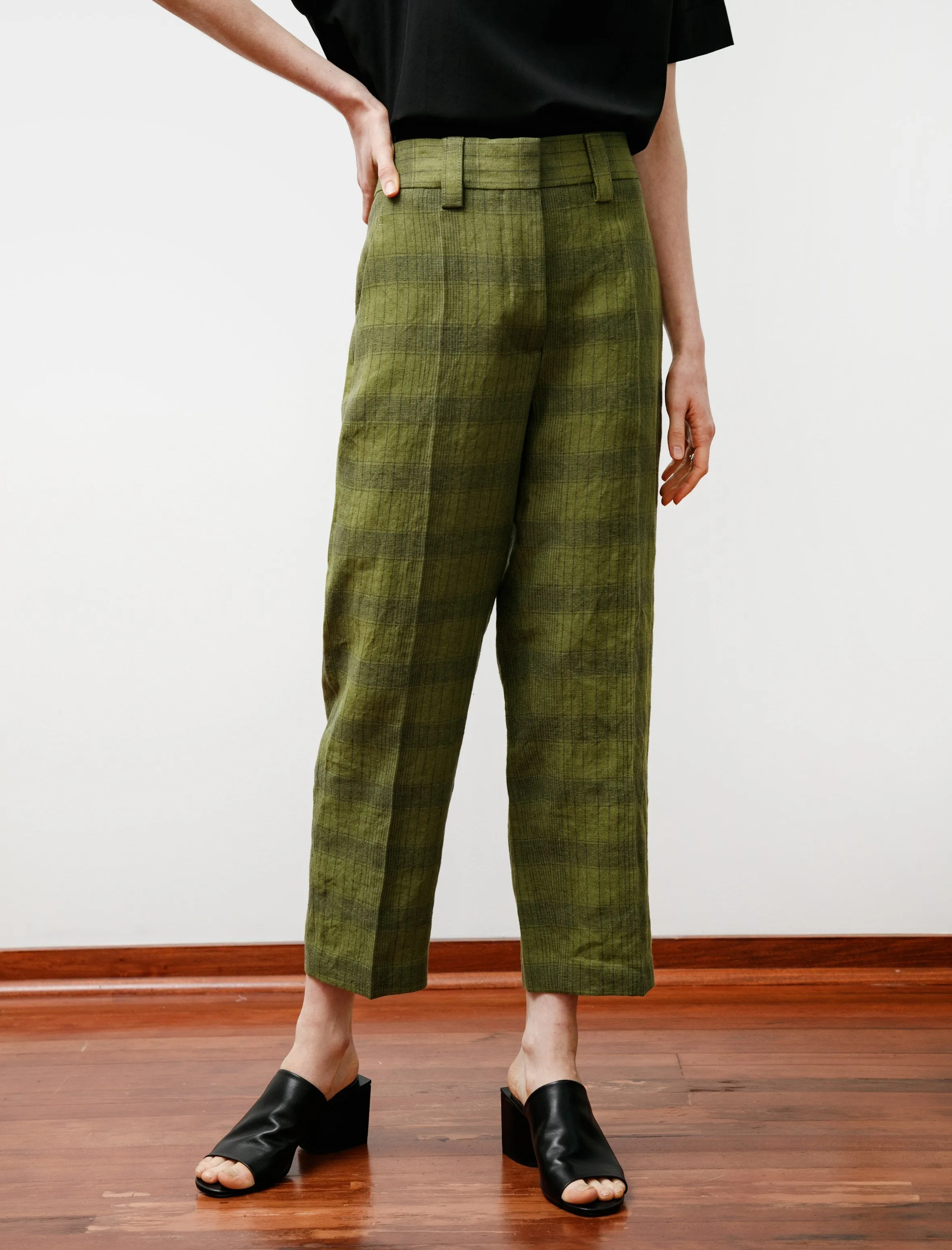 Linen/Cotton Check Trousers Green/Grey sold by SHOP NEIGHBOR product image thumbnail 3