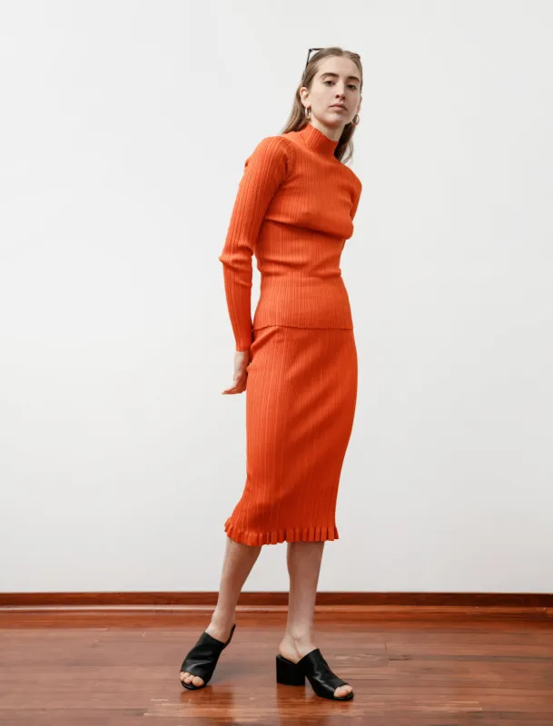 Irregular Rib Cotton Skirt Poppy Red made by SHOP NEIGHBOR