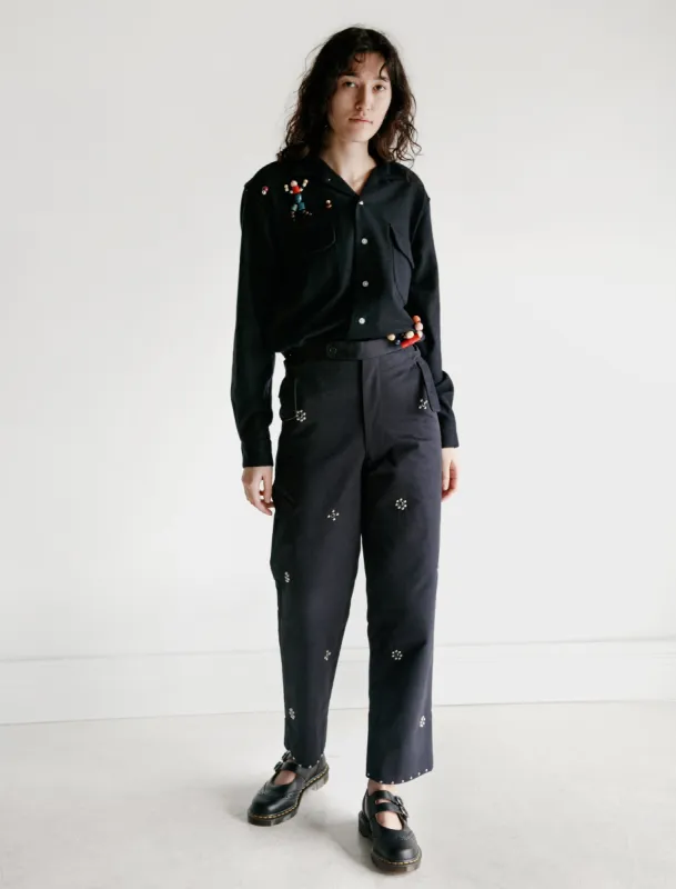 Navy Studded Side Tie Trouser made by Bode Womens