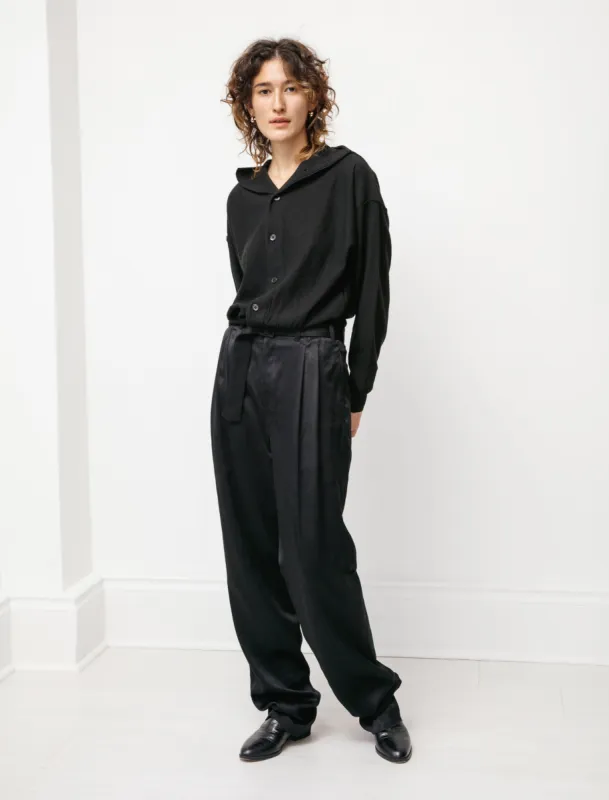 Pleated Pants Satin Black made by SHOP NEIGHBOR