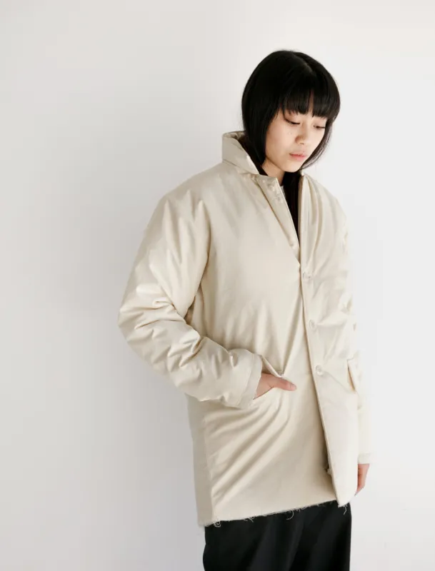 Padded Square Jacket Waxed Cotton White made by SHOP NEIGHBOR