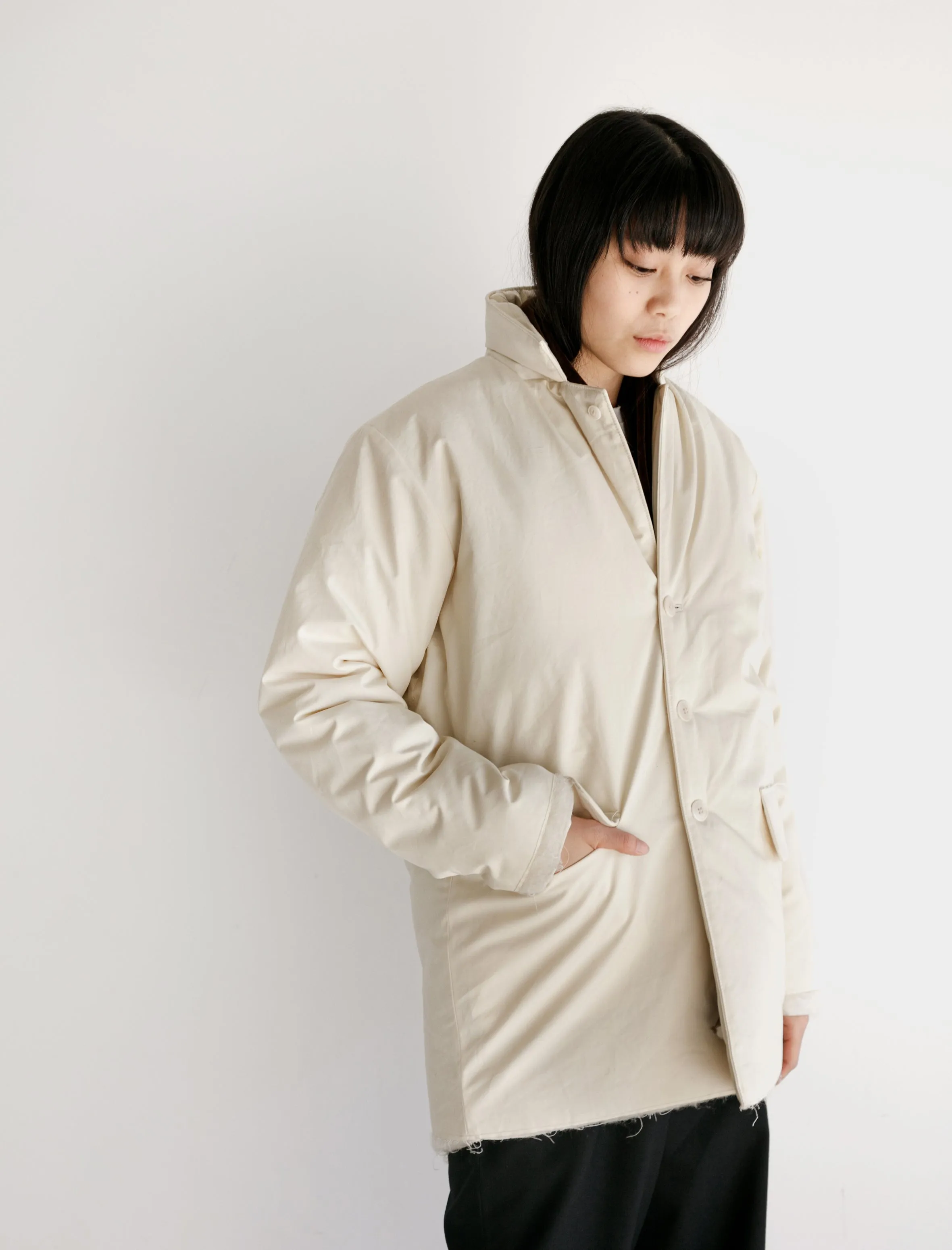 Padded Square Jacket Waxed Cotton White sold by SHOP NEIGHBOR