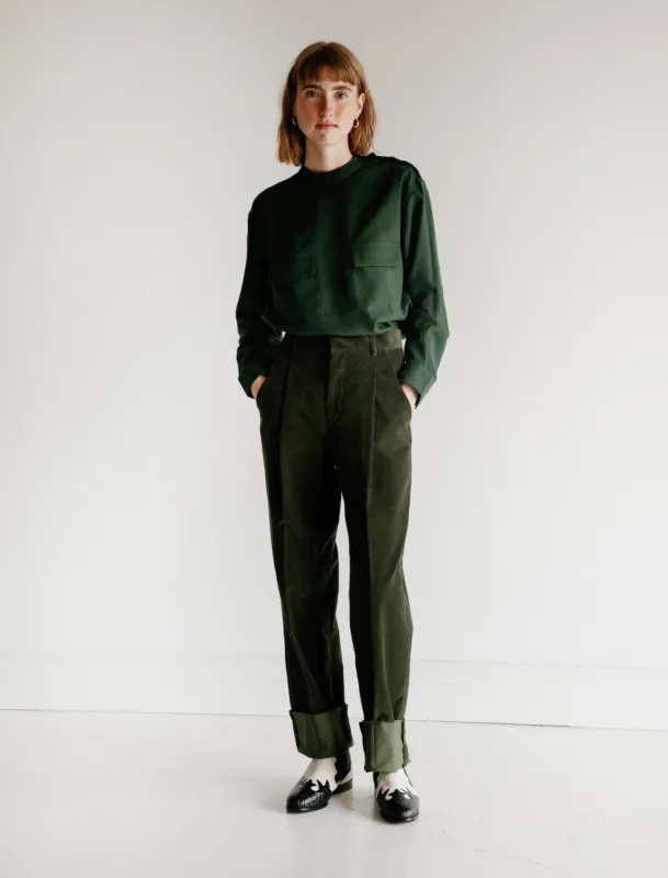 Corduroy Pleated Trousers Green sold by SHOP NEIGHBOR