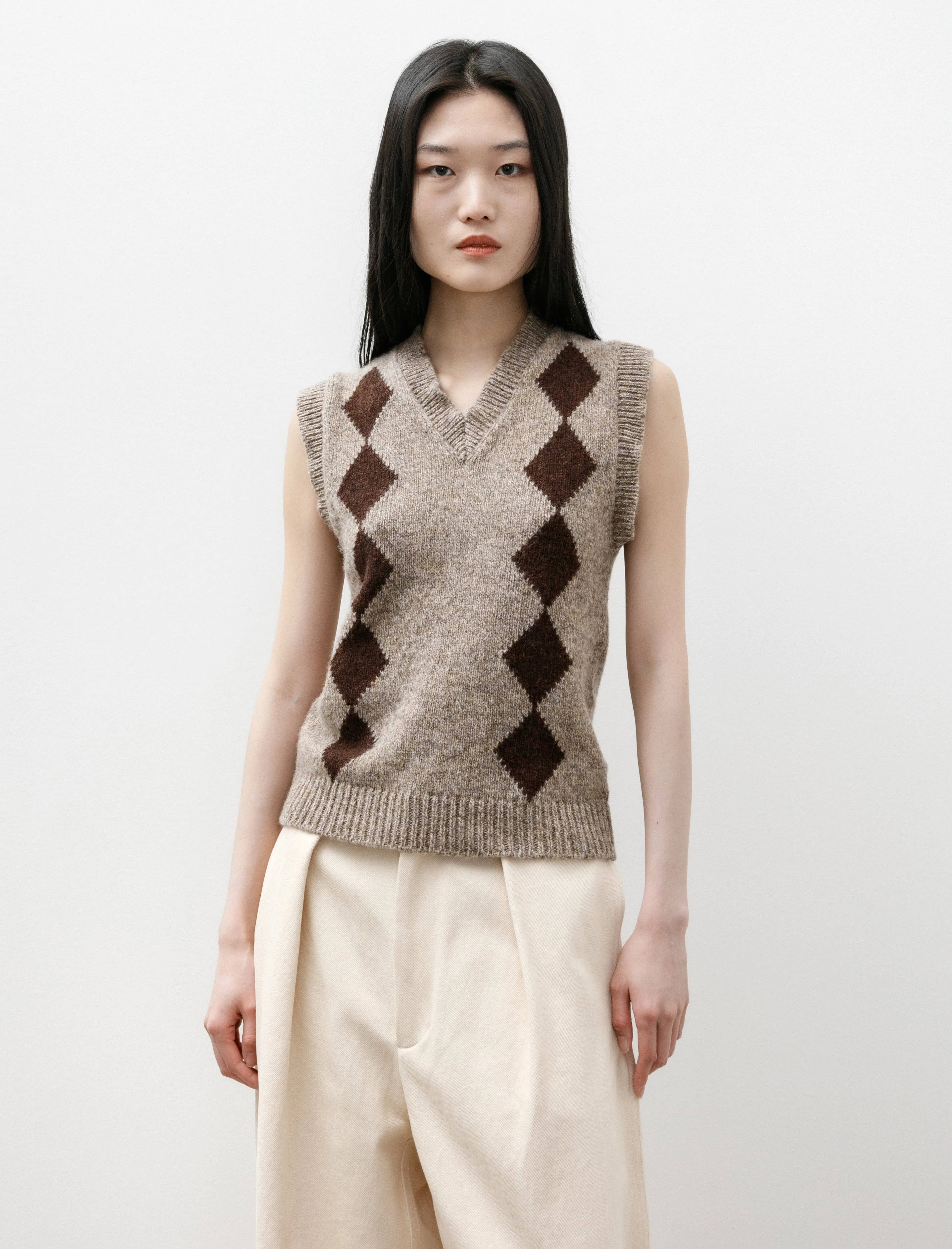 Shetland Argyle Tank Dark Beige & Dark Brown sold by SHOP NEIGHBOR