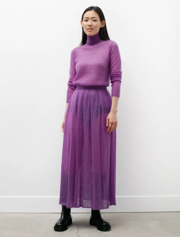 Kid Mohair Sheer Knit Pleated Skirt Purple made by SHOP NEIGHBOR