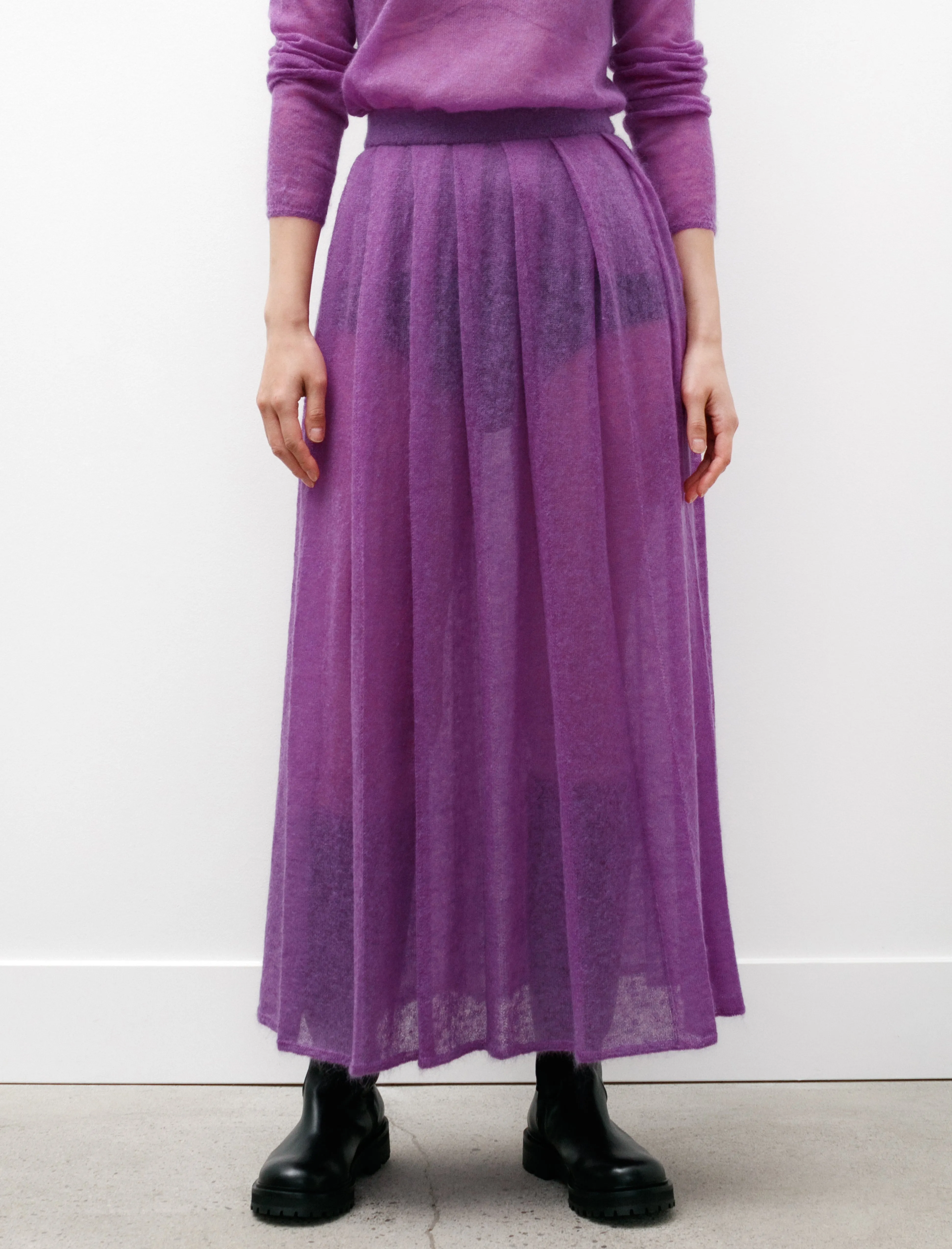 Kid Mohair Sheer Knit Pleated Skirt Purple sold by SHOP NEIGHBOR product image thumbnail 2