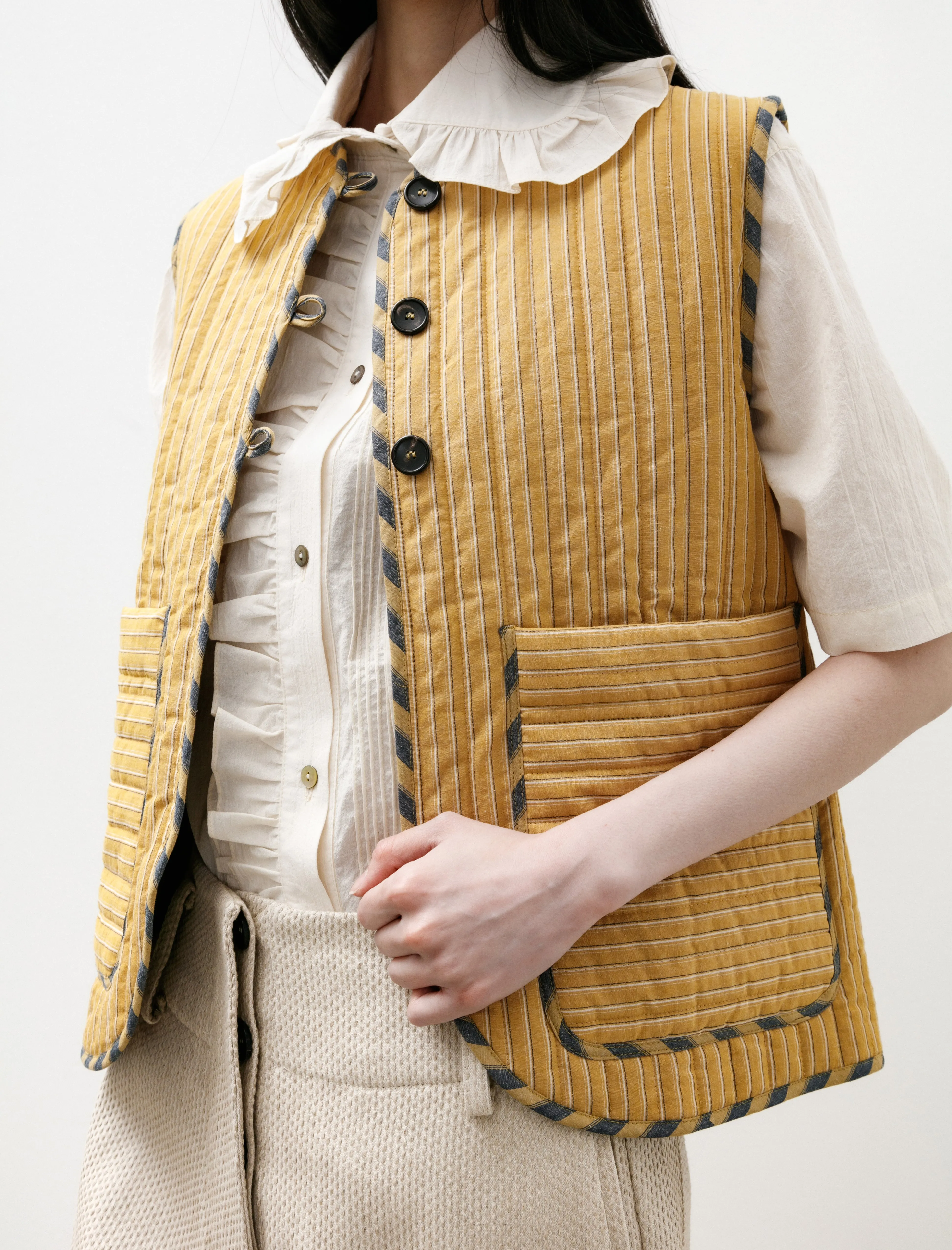 Ella Vest Quilted Striped Cotton Mustard Stripe sold by SHOP NEIGHBOR product image thumbnail 2