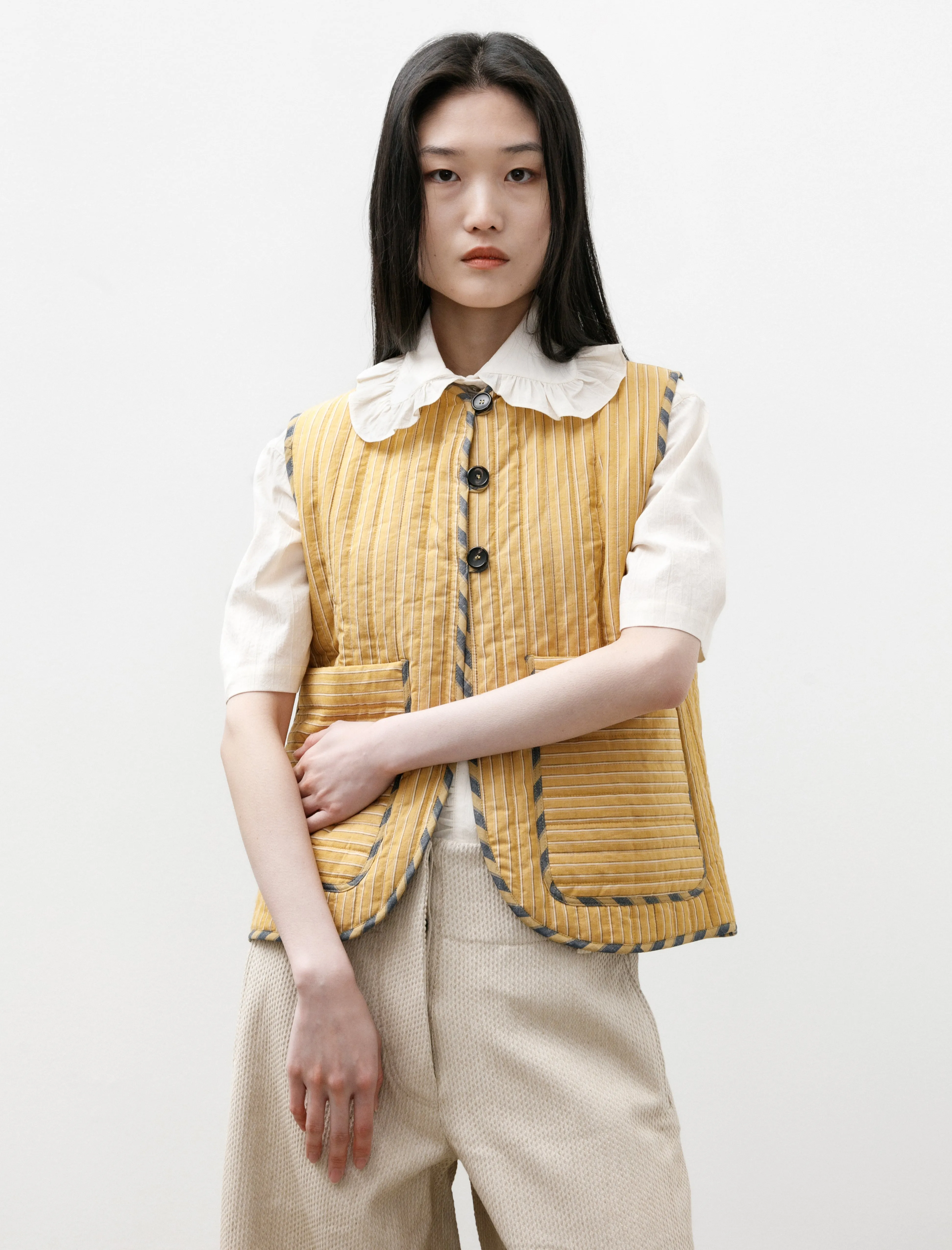 Ella Vest Quilted Striped Cotton Mustard Stripe sold by SHOP NEIGHBOR product image thumbnail 3