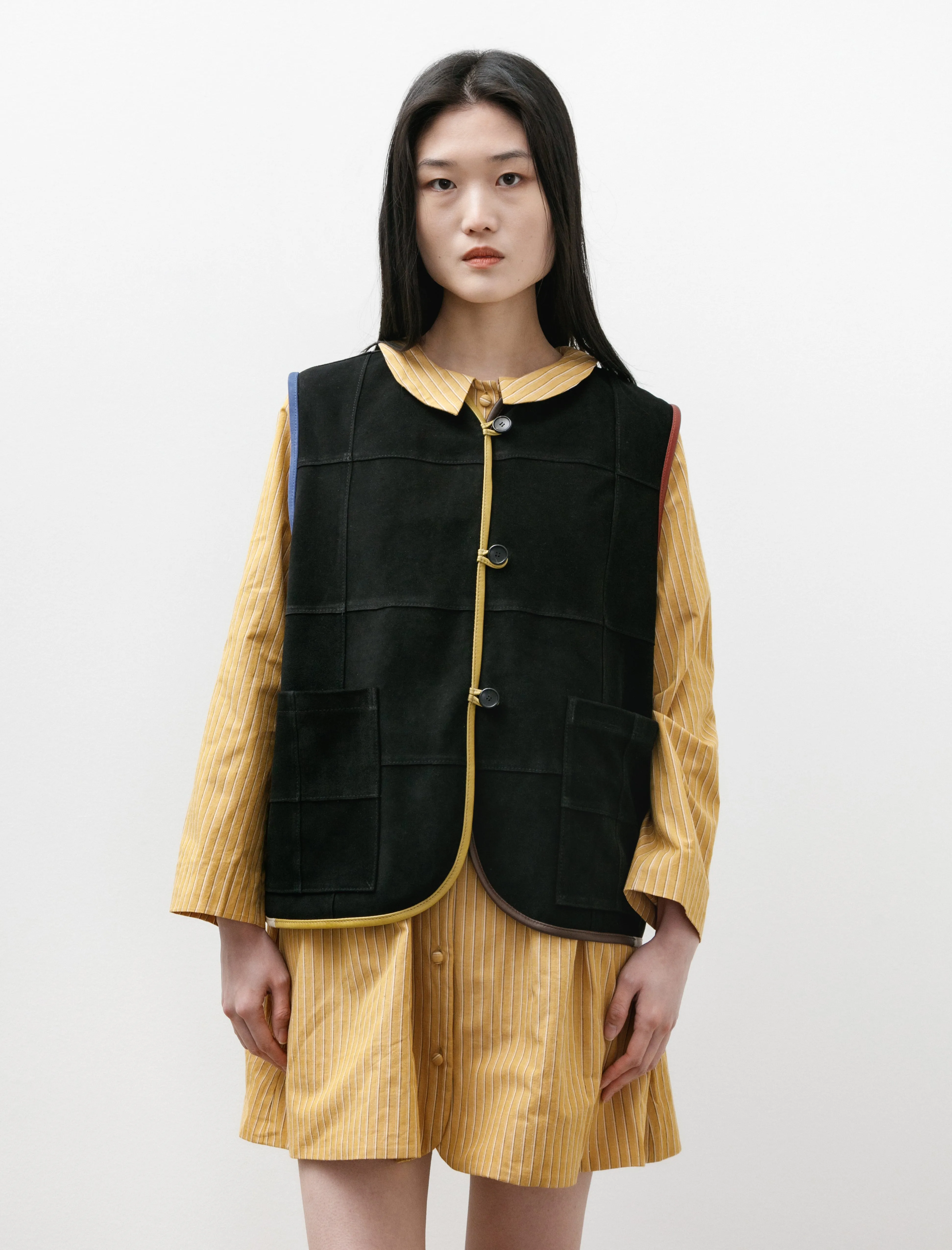 Ella Vest Suede Check Black With Contrast Trim sold by SHOP NEIGHBOR product image thumbnail 2