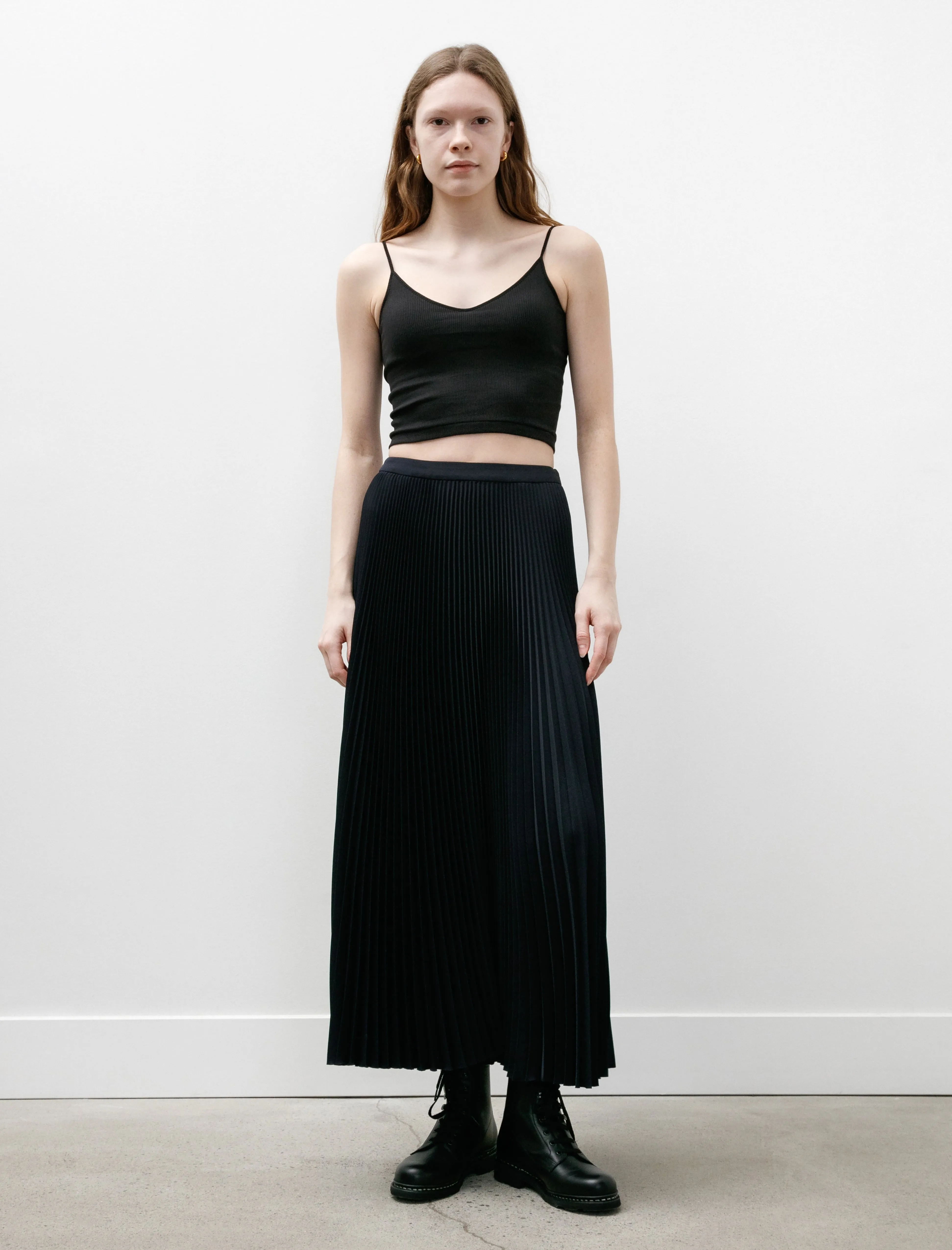 Satin Pleats Skirt Navy sold by SHOP NEIGHBOR