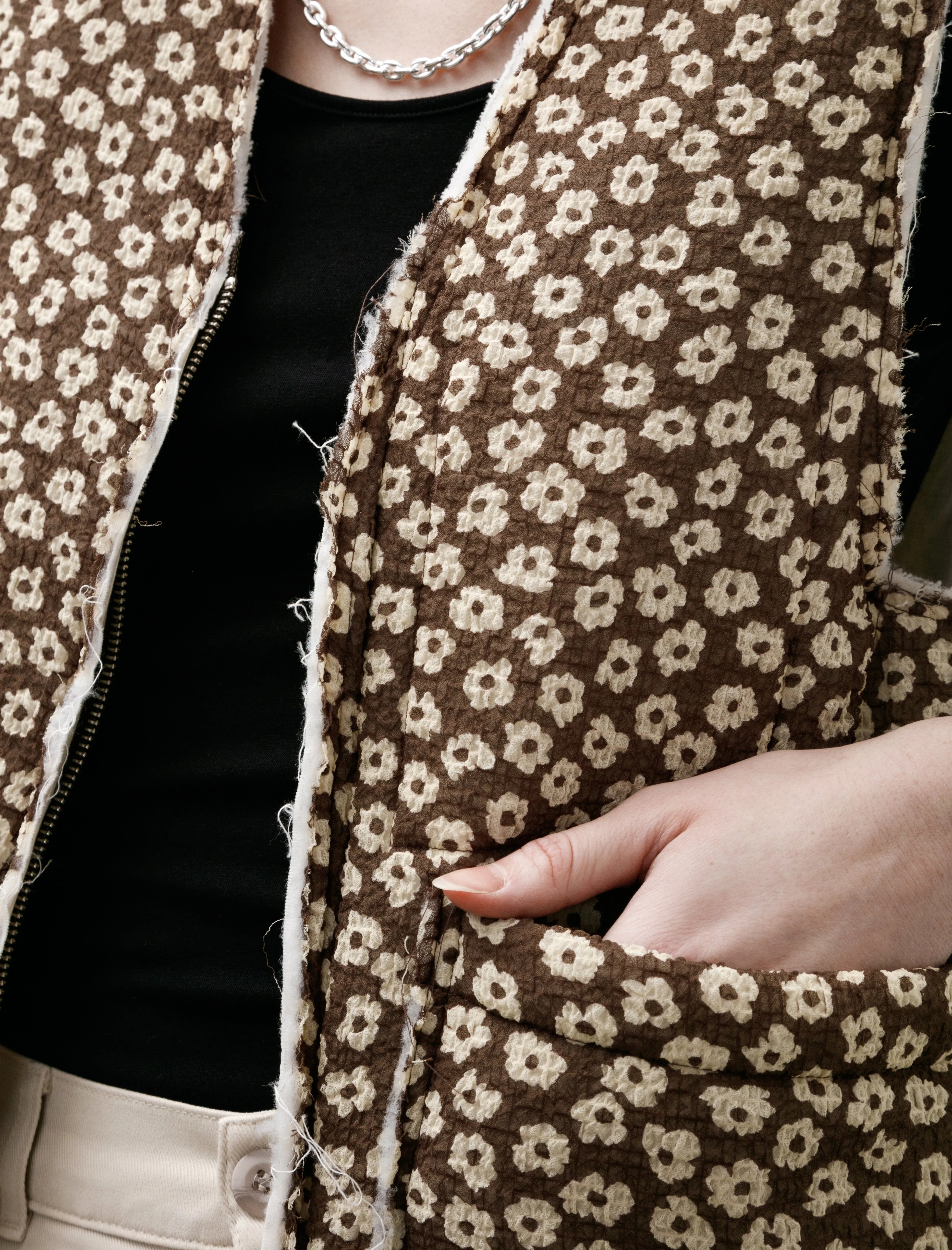 Liner Vest Seersucker Brown White Flower sold by SHOP NEIGHBOR product image thumbnail 3