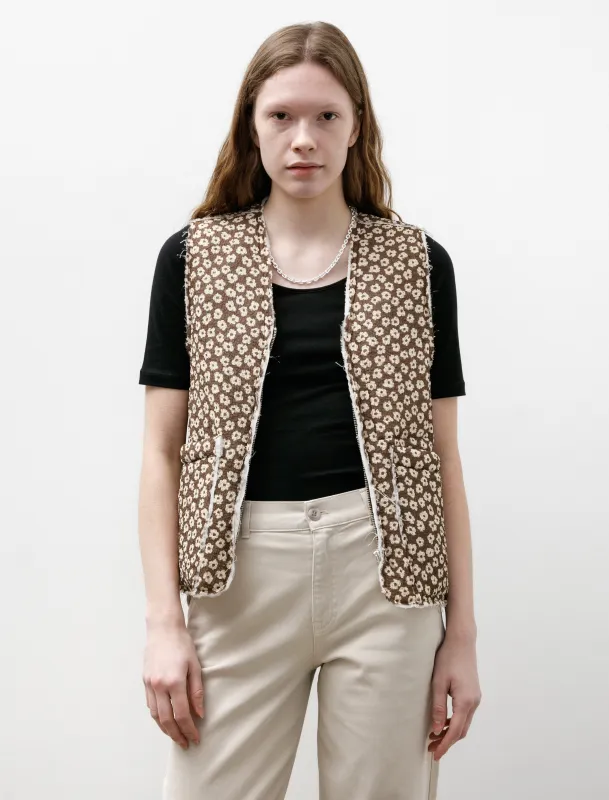 Liner Vest Seersucker Brown White Flower made by SHOP NEIGHBOR
