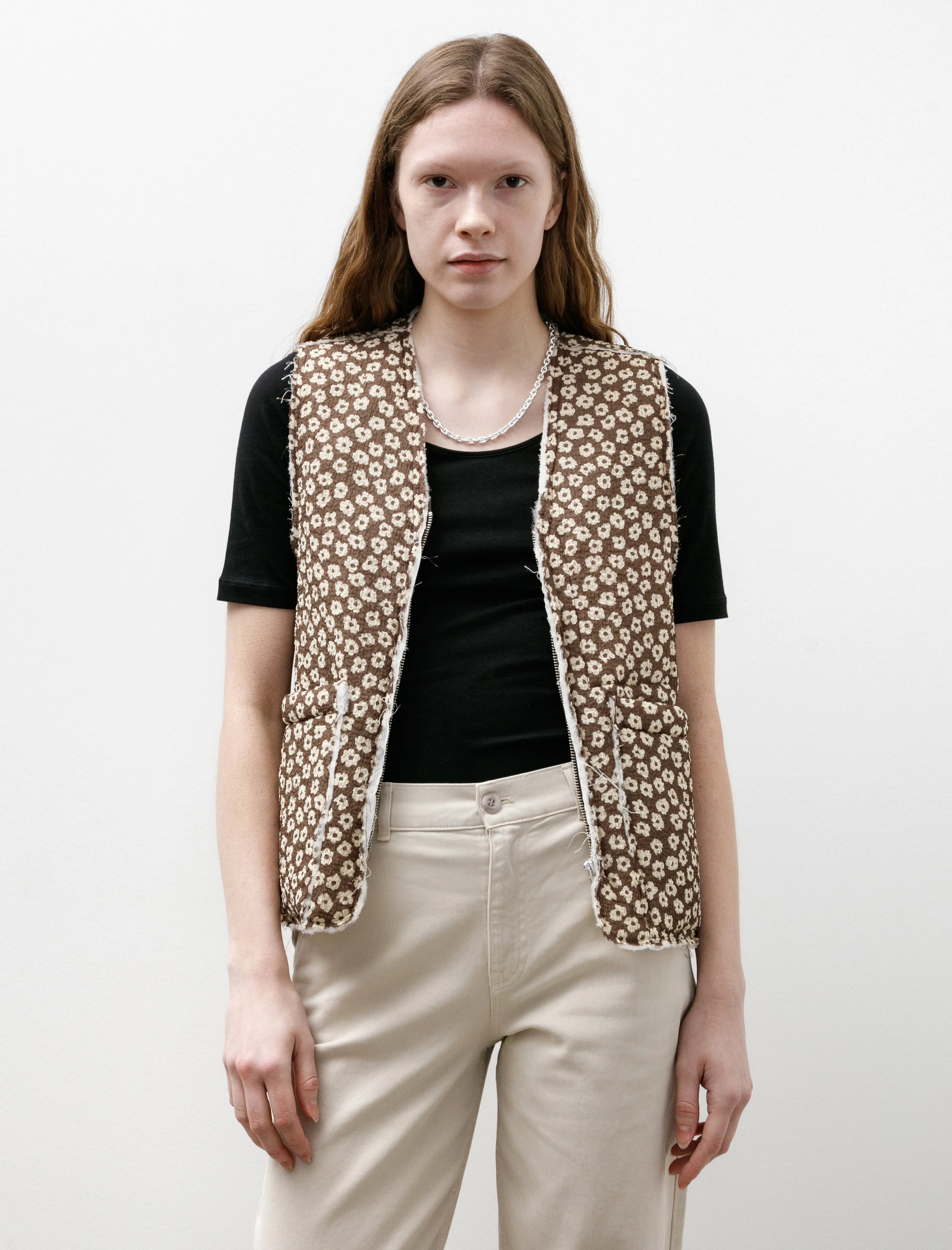 Liner Vest Seersucker Brown White Flower sold by SHOP NEIGHBOR