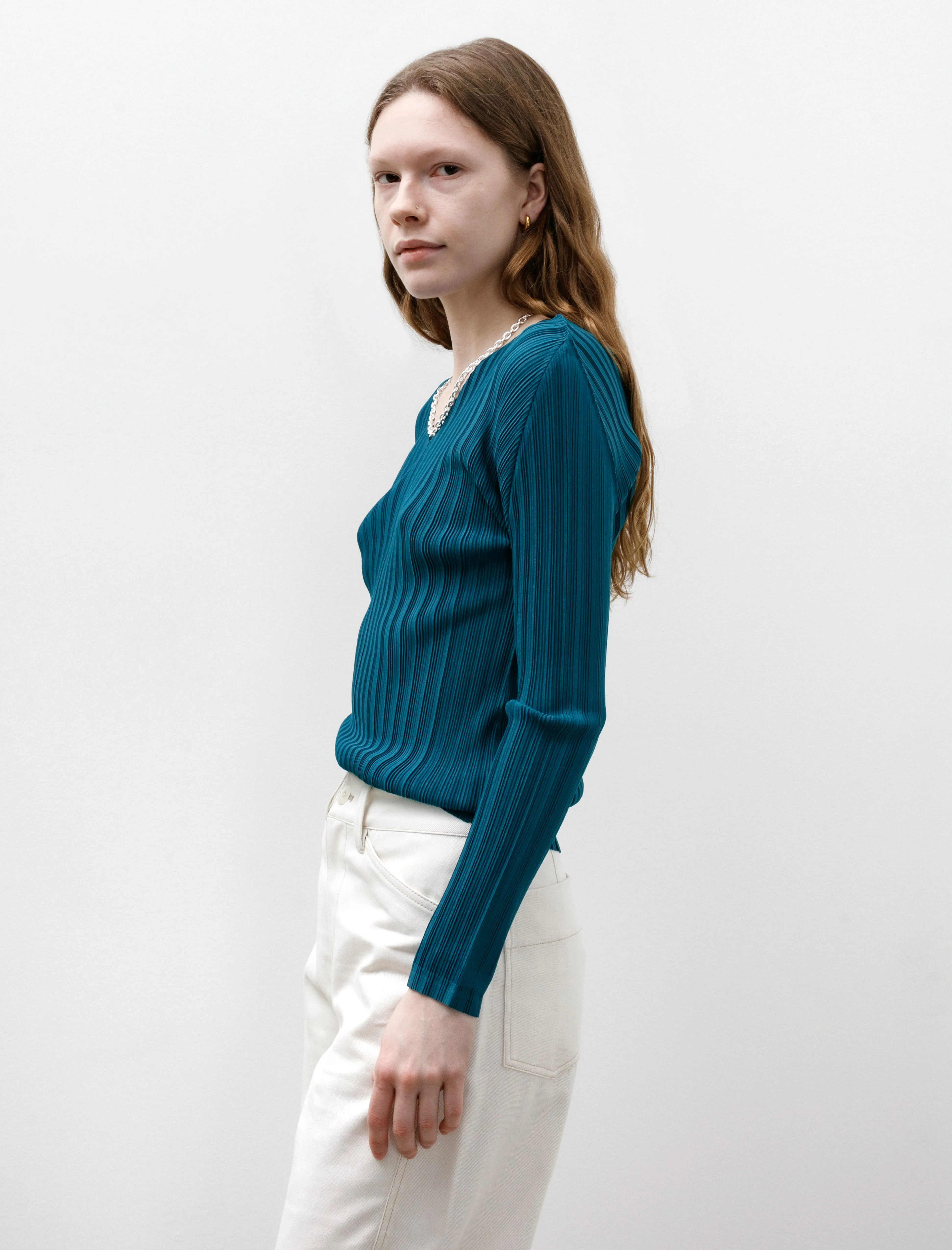 Rib Pleats V-Neck Blue Green sold by SHOP NEIGHBOR product image thumbnail 3