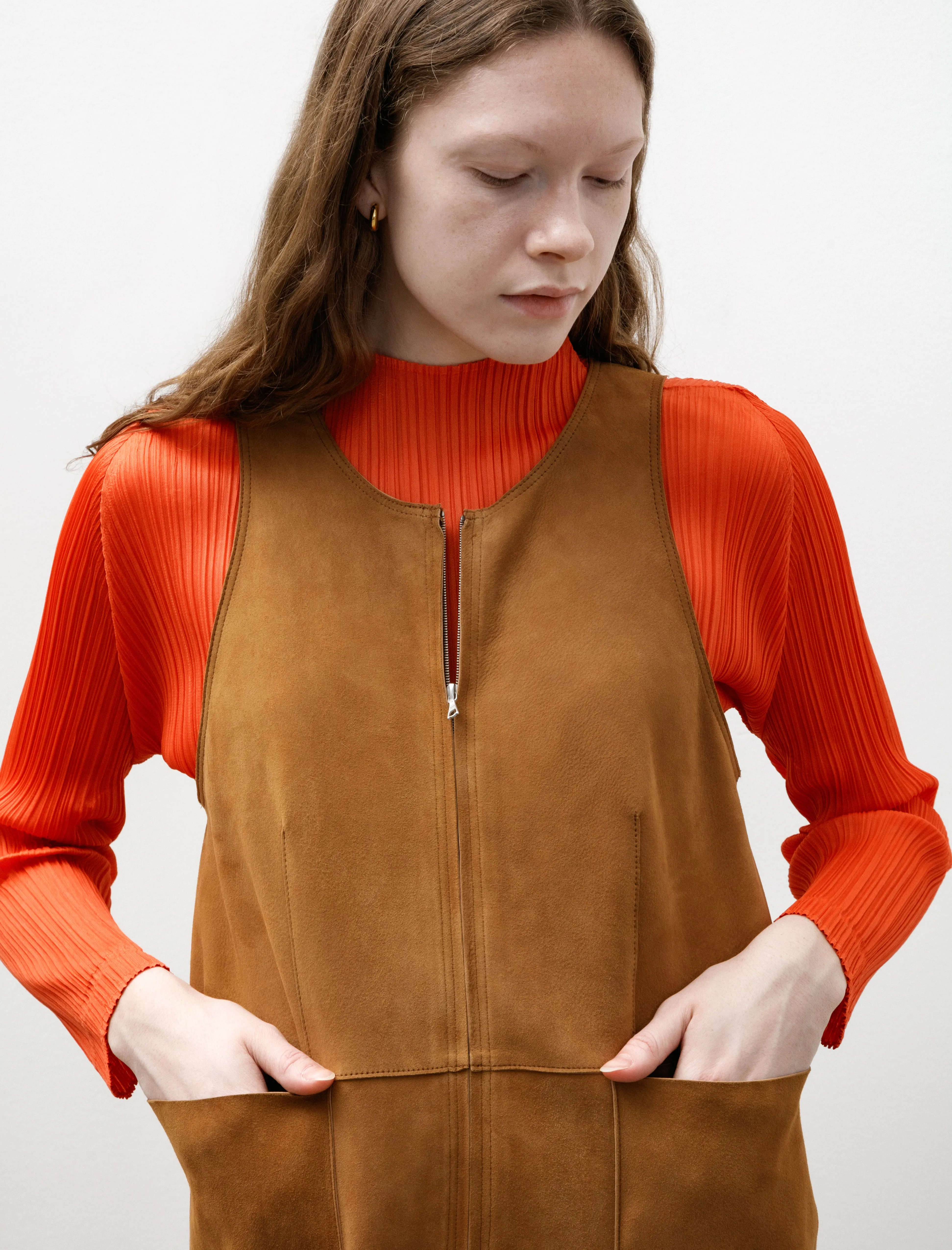 Lamb Leather Suede Zip Mini Dress Camel sold by SHOP NEIGHBOR product image thumbnail 2