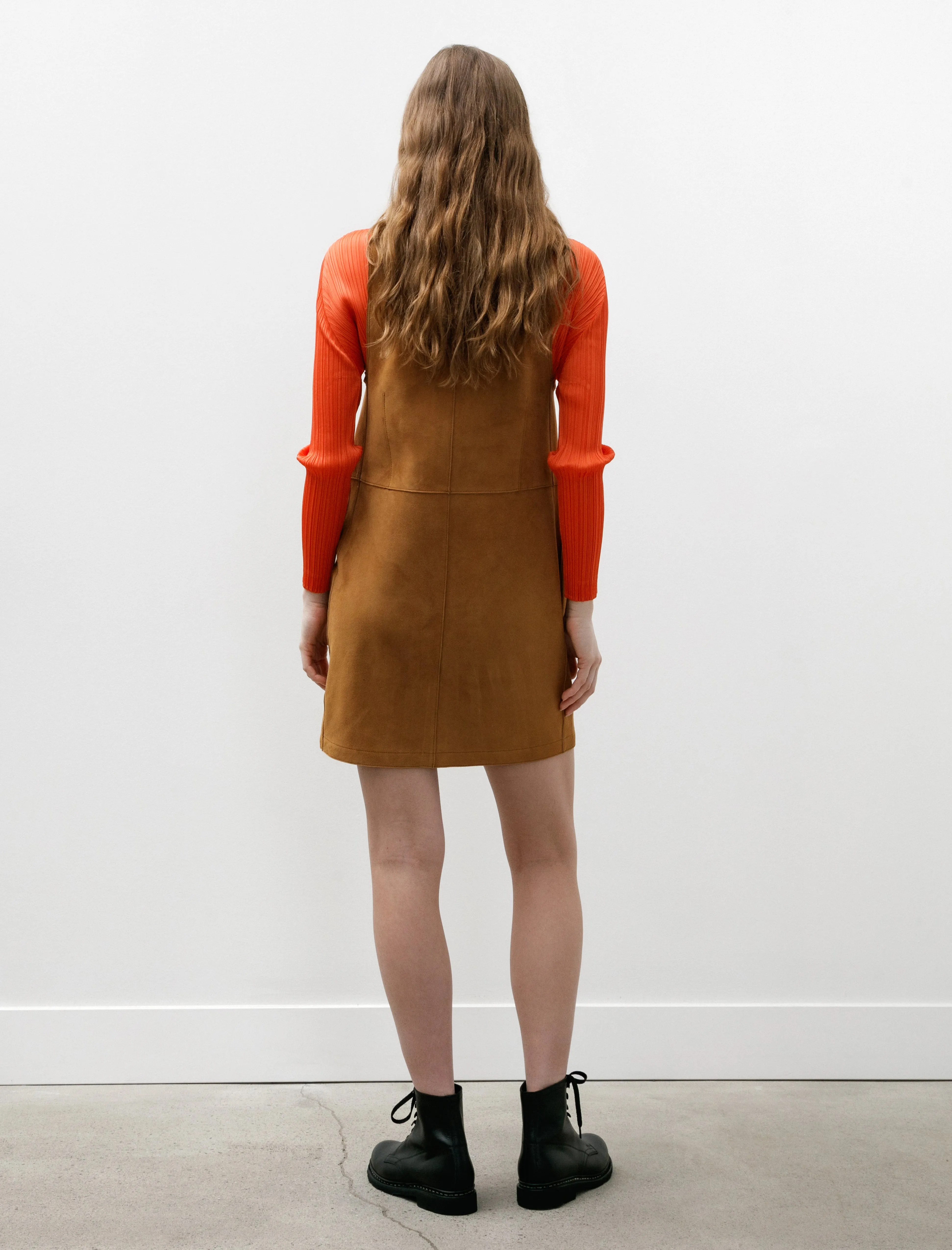 Lamb Leather Suede Zip Mini Dress Camel sold by SHOP NEIGHBOR product image thumbnail 4